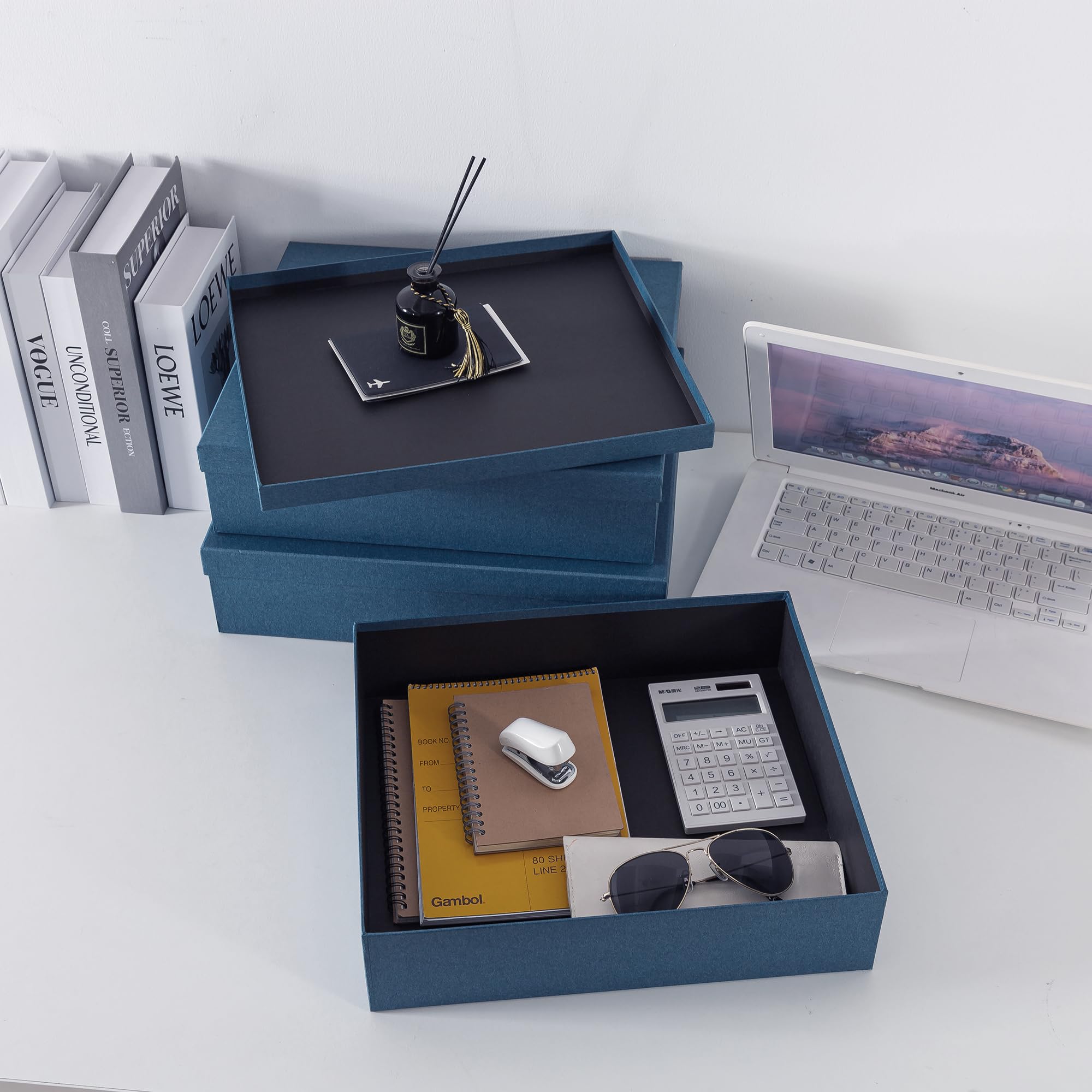 Decorative Storage Boxes with Lids - Navy Blue for Home & Office Organizing