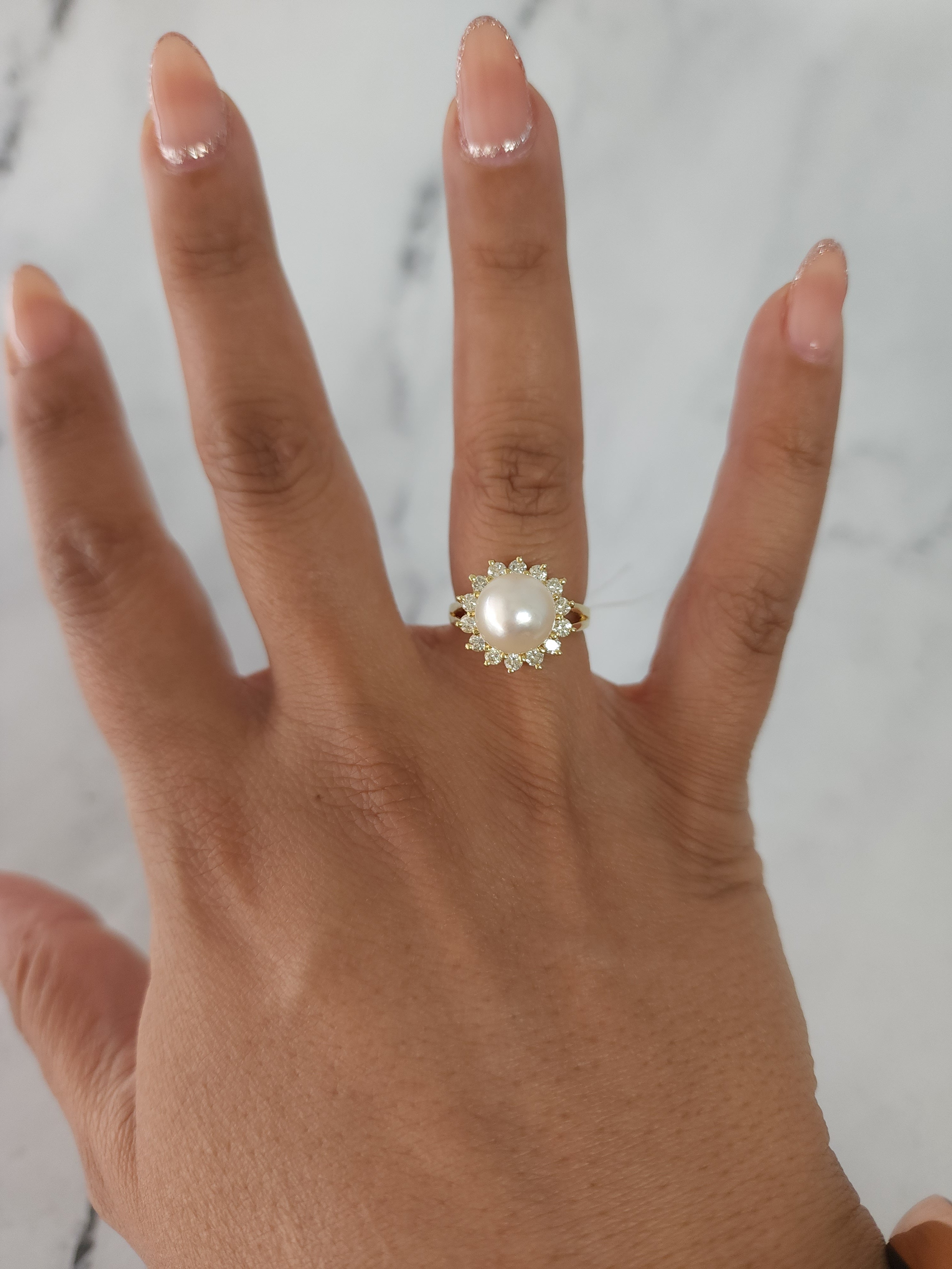 14K Yellow Gold Freshwater Pearl & Diamond Ring - 0.50cttw, Elegant Jewelry for Weddings, Anniversaries & Special Occasions