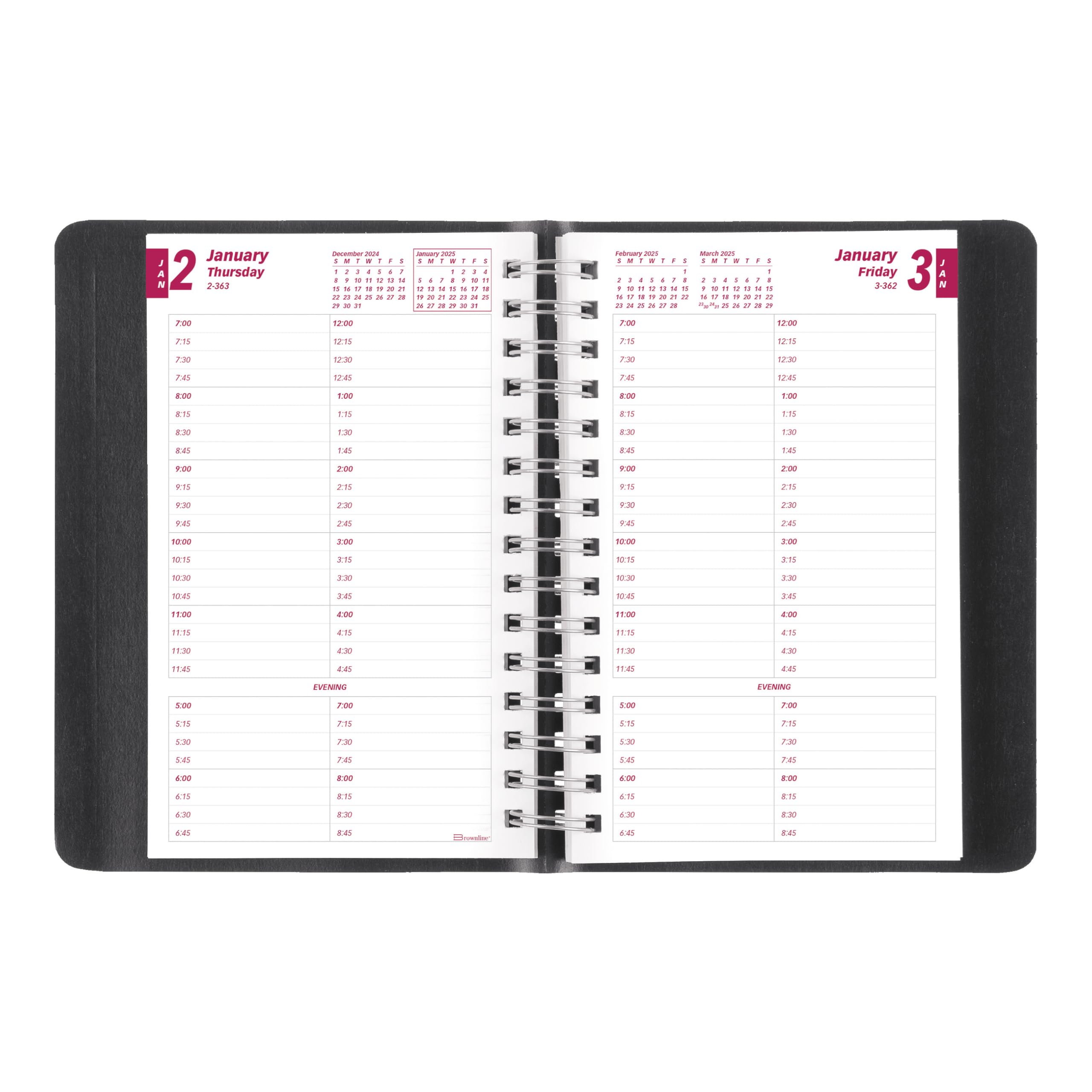 Brownline® 2025 Essential Daily Planner - 12 Month Appointment Book (January to December) with Twin-Wire Binding, 8