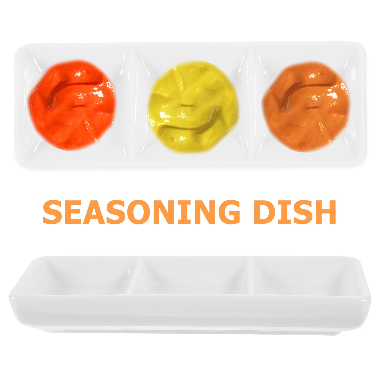 Ceramic Dipping Bowls 3-Compartment Tray for Sushi, Sauces & Candy