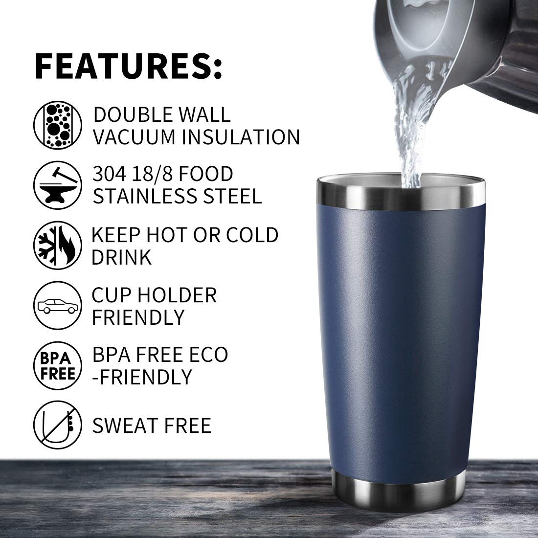 20oz Stainless Steel Vacuum Insulated Tumbler with Lid - Double Wall Travel Mug, Powder Coated Coffee Cup for Hot & Cold Drinks (12-Pack, Navy) - Perfect for Office, Camping, Gym & Outdoor Activities