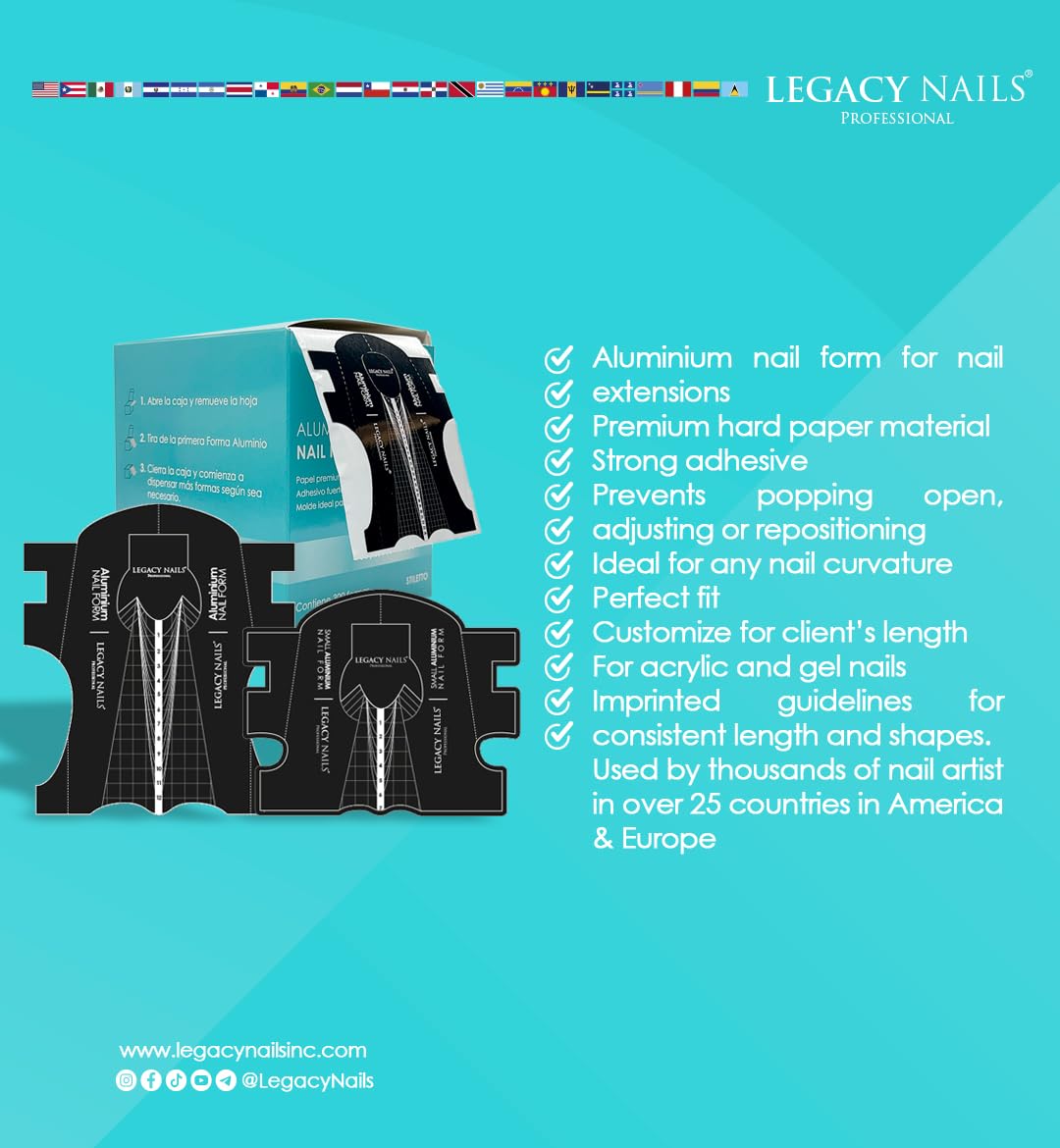 Legacy Nails 300PCS Aluminum Nail Sculpting Forms - Professional Nail Extension Tips for Acrylic & UV Gel Nails - Precise Number Line for Exact Lengthening - Extra Large Size - Perfect for Salon, DIY Manicures & Nail Art