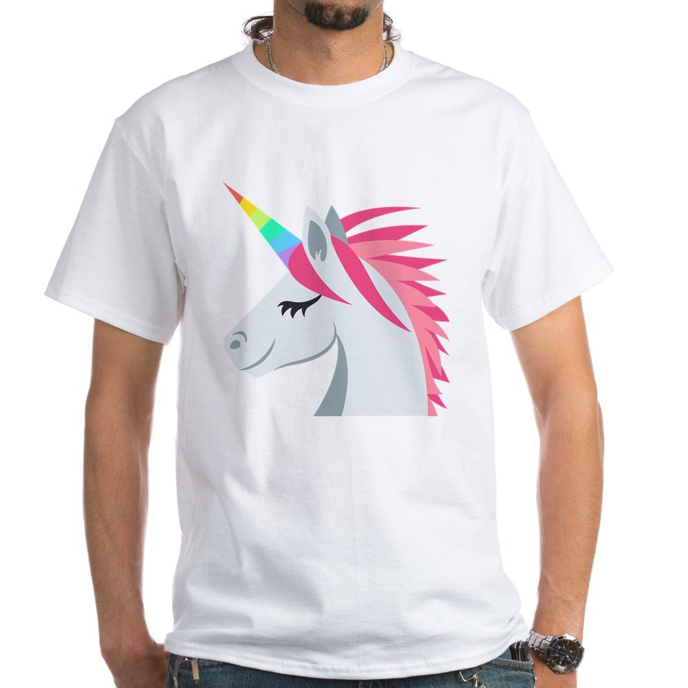 Unicorn Emoji White Cotton T-Shirt for Women & Men | Fun Graphic Tee for Casual Wear, Parties & Gifts | CafePress