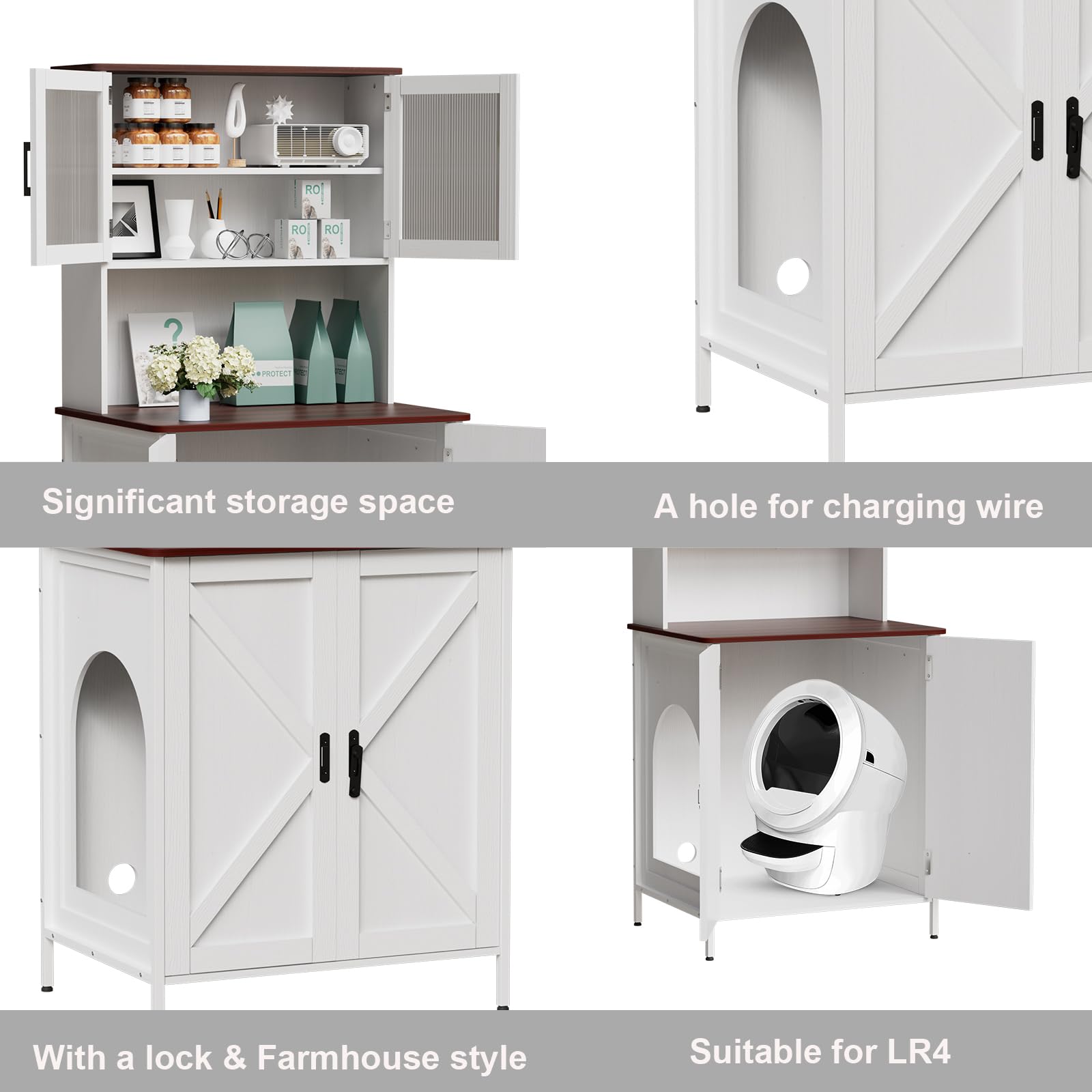 PAKASEPT Cat Litter Box Enclosure Furniture for Self-Cleaning Litter Box - Modern Litter Box Cabinet with Shelves & Doors for Large Smart Cat Toilet - Perfect for Living Room, Bedroom or Home Office Decor
