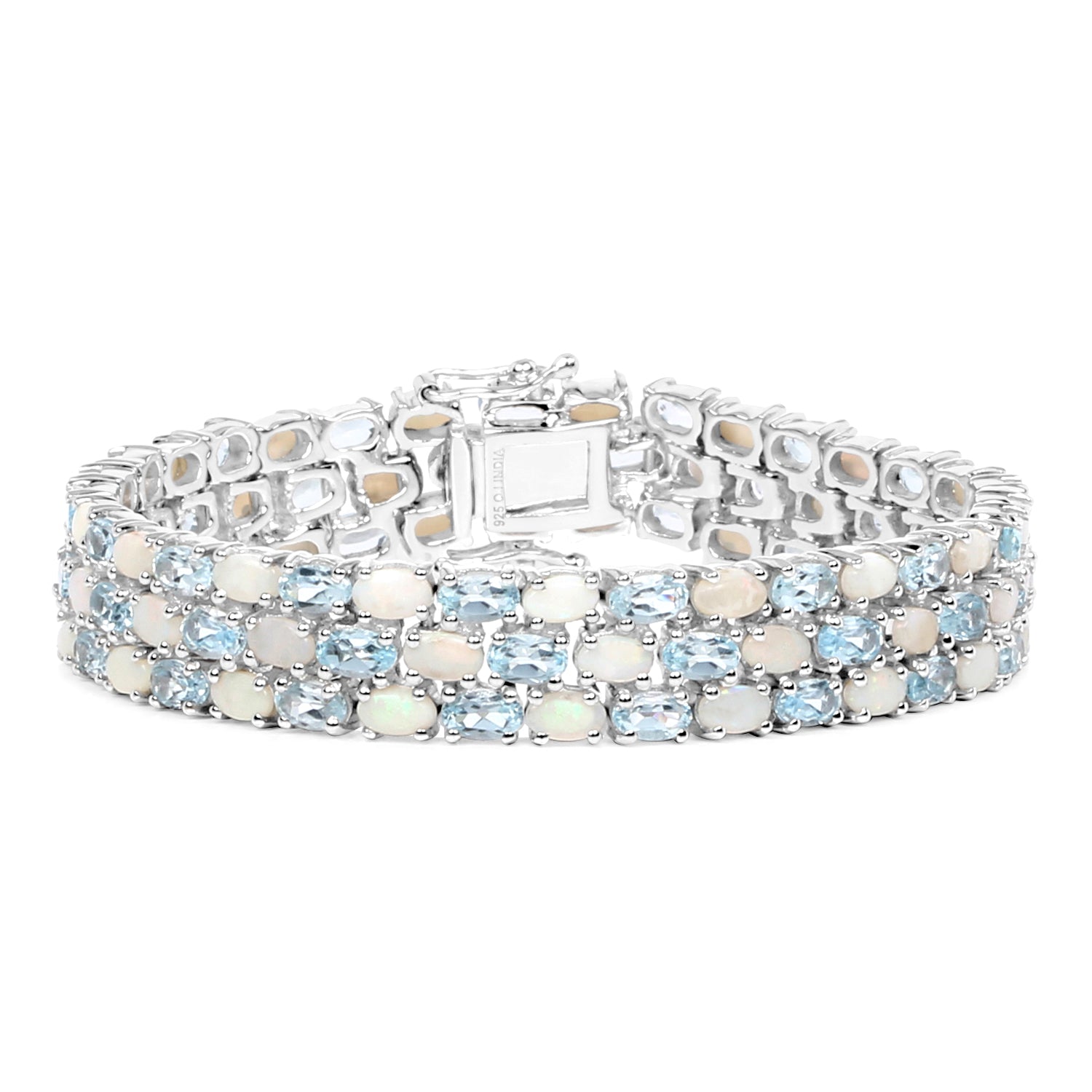 Genuine Opal and Blue Topaz Tennis Bracelet for Women | Elegant Sterling Silver Jewelry Gift for Birthday, Anniversary & Special Occasions