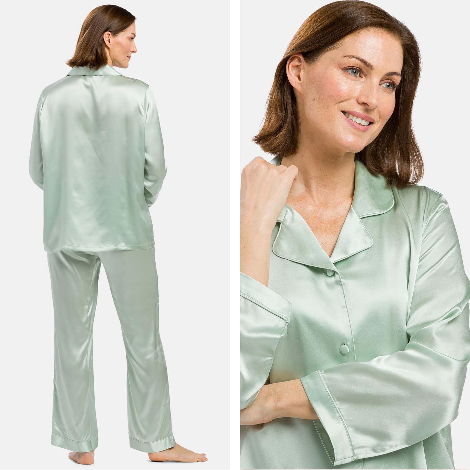 Fishers Finery Women's 100% Pure Mulberry Silk Long Sleeve Pajama Set - Soft & Luxurious Sleepwear with Gift Box - Perfect for Gifts, Bridal Shower & Relaxing at Home