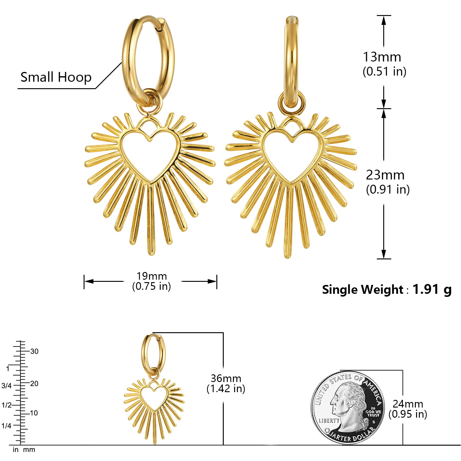14K Gold Plated Heart Drop Earrings for Women - Trendy Dainty Dangle Earrings, Sparkling Valentine's Day Gift for Her - Perfect for Date Night, Anniversary & Special Occasions