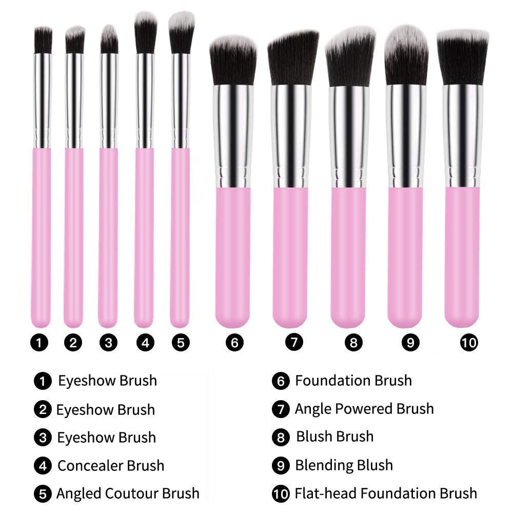MASTADI Professional 10-Piece Fiber Bristle Makeup Brush Set for Women & Girls - Soft Kabuki, Foundation, Blending, Eyeshadow Brushes - Perfect for Daily Makeup, Contouring & Professional Makeup Artist Kit