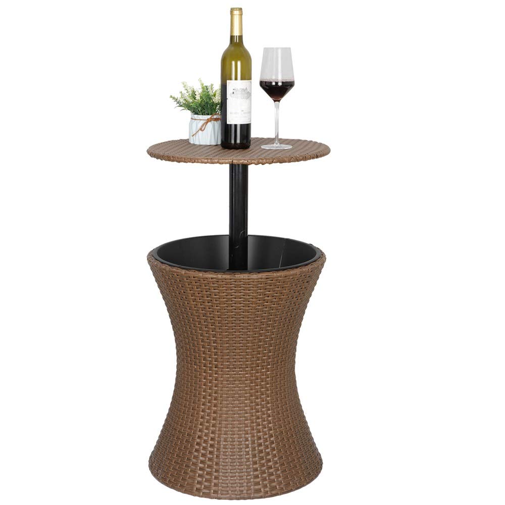Adjustable Rattan Ice Cooler Drink Cooler - Portable Outdoor Party Cooler for Pool, Garden, Bar & Wine Chilling - Perfect for BBQs, Picnics & Beach Parties