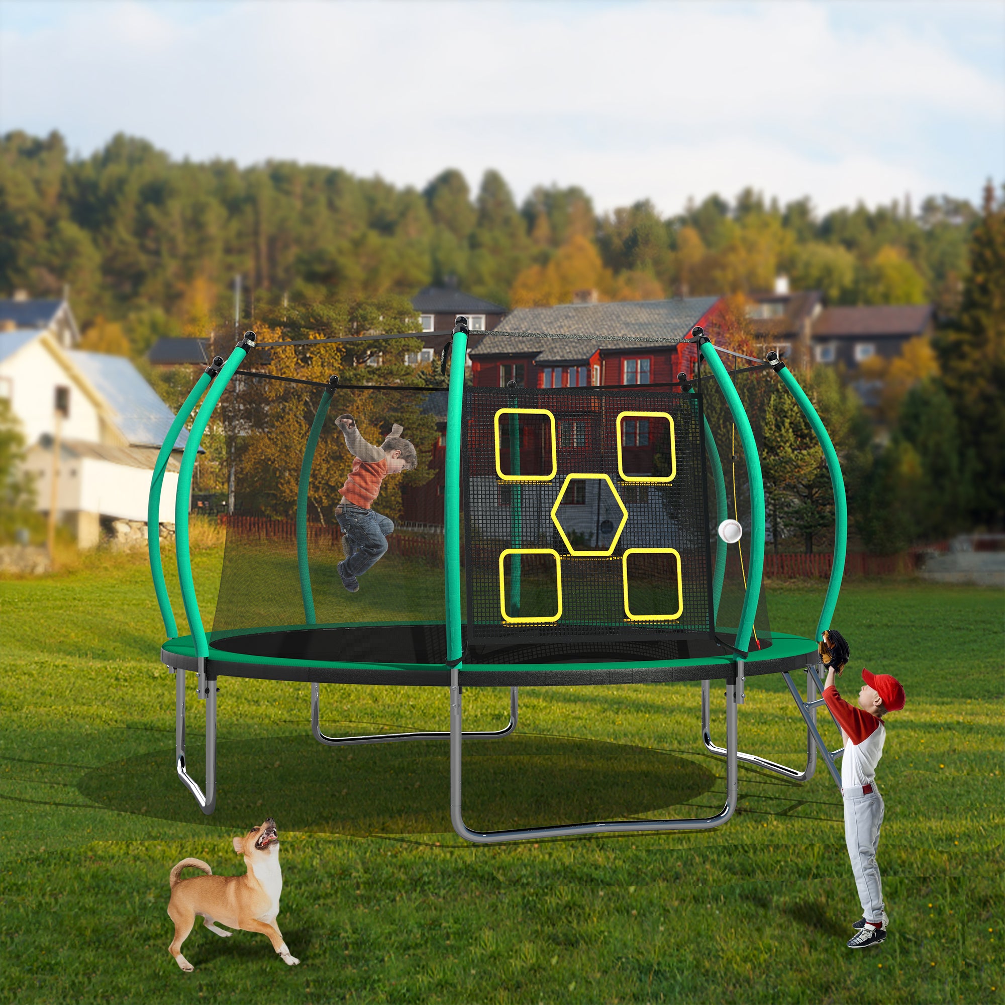 14FT Trampoline with Safety Enclosure & Ladder - ASTM Approved Outdoor Trampoline for Kids - Perfect for Backyard Fun, Exercise & Family Recreation