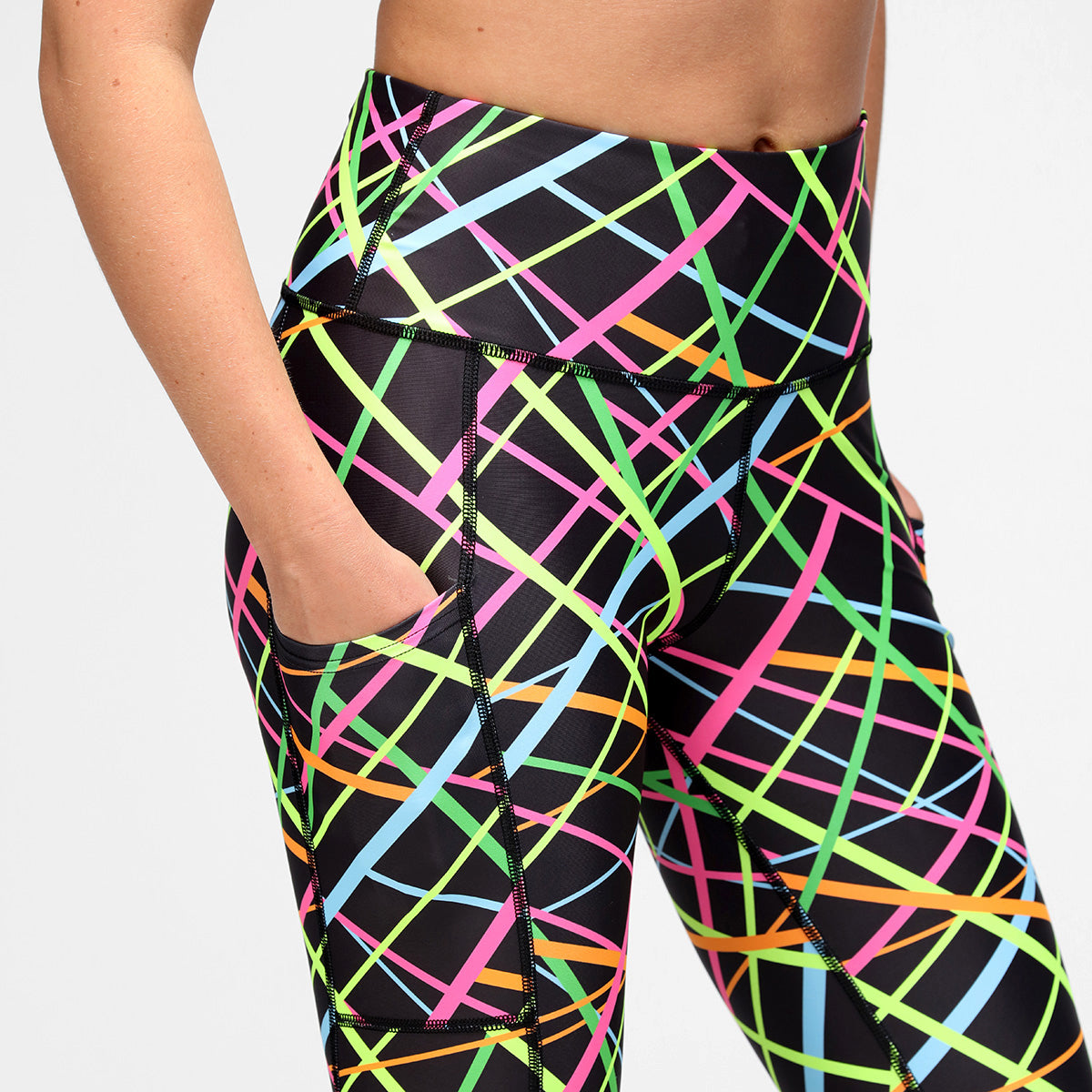 Clubbercise Neon Beam Leggings - High Waisted Workout Leggings for Women, Glow in The Dark Fitness Pants for Dance, Yoga & Gym - Perfect for Nighttime Running & Rave Parties