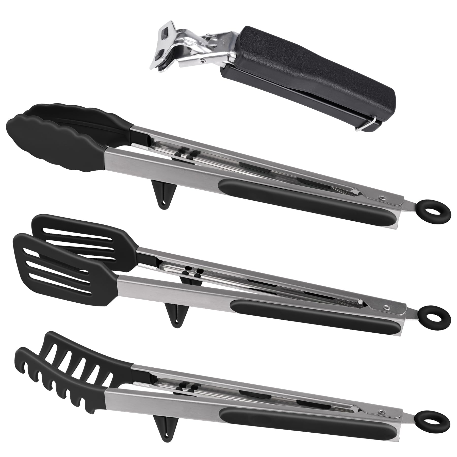4-in-1 Non-Stick Stainless Steel Kitchen Tongs Set - Heat Resistant Silicone Tip Tongs for Cooking, Baking, BBQ & Grilling - Perfect for Oven, Instant Pot & Serving Utensils - Durable Kitchen Gadgets & Accessories