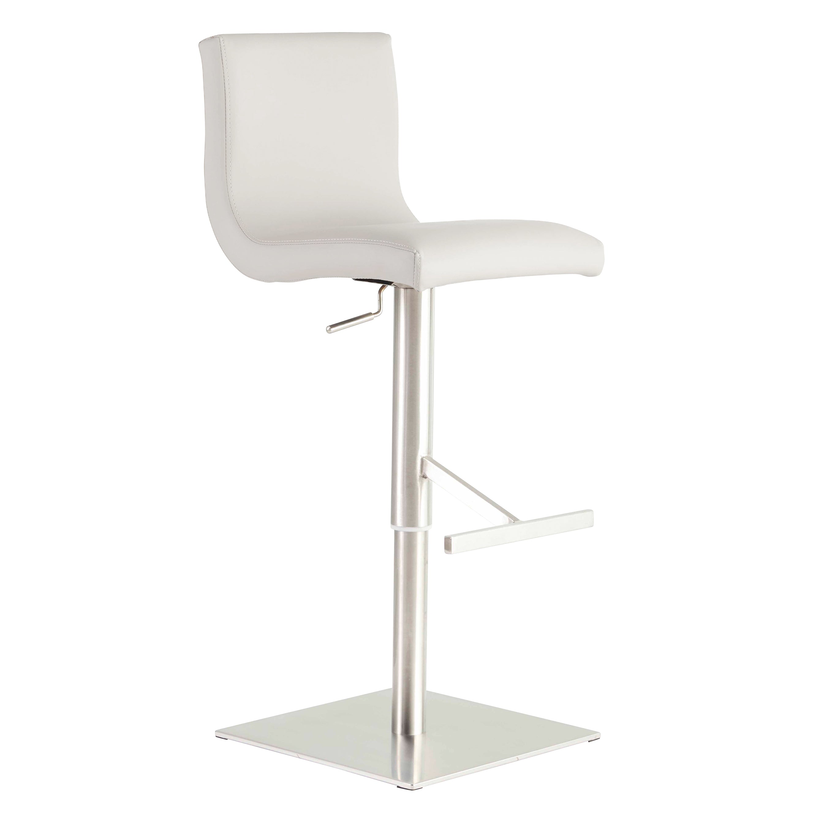 Scott Adjustable Bar Stool - Gray Leather Seat with Brushed Stainless Steel Base - Perfect for Kitchen Islands, Home Bars & Modern Dining Areas