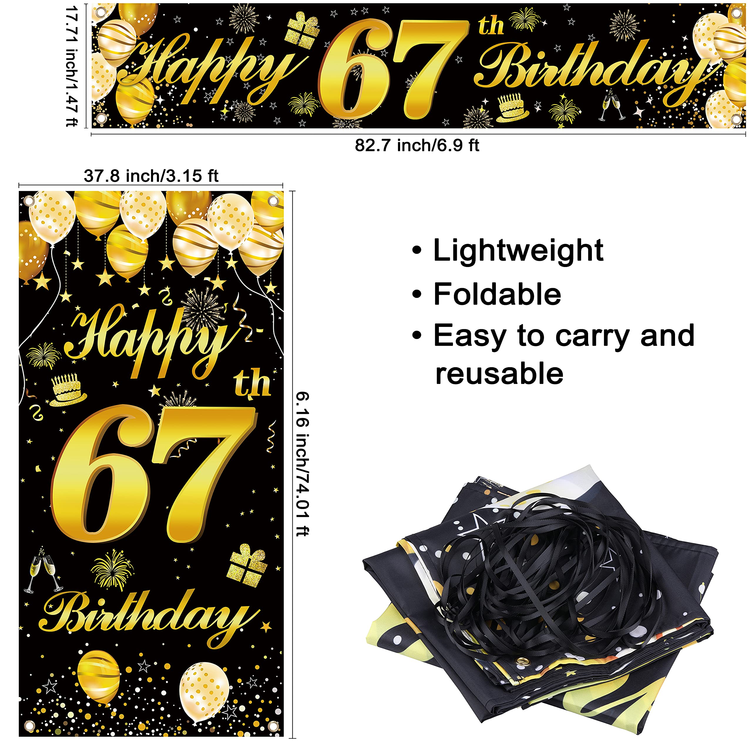 67th Happy Birthday Banner - Premium Birthday Decorations for Men, Party Supplies & Backdrop - Perfect for Indoor & Outdoor Celebrations
