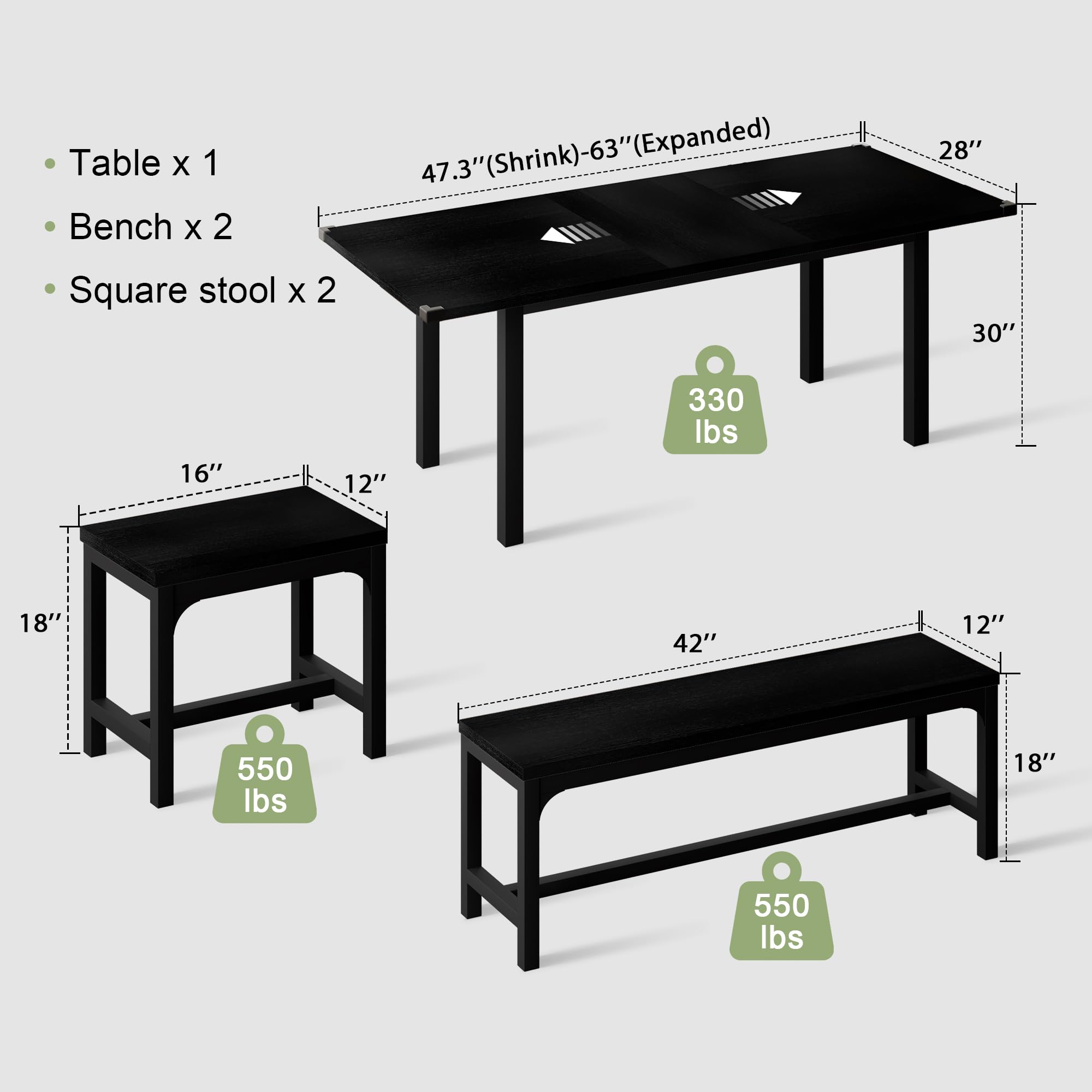 **Feonase 5-Piece Extendable Dining Table Set for 4-8 People, 63