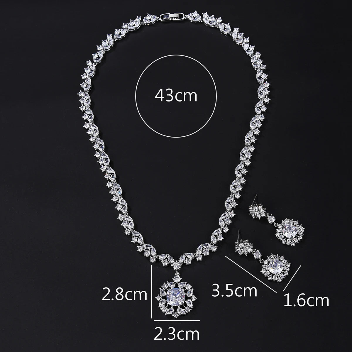 Elegant Cubic Zirconia Pendant Necklace & Earrings Set for Women - Bridal Wedding Jewelry Gift - Perfect for Anniversary, Engagement & Special Occasions