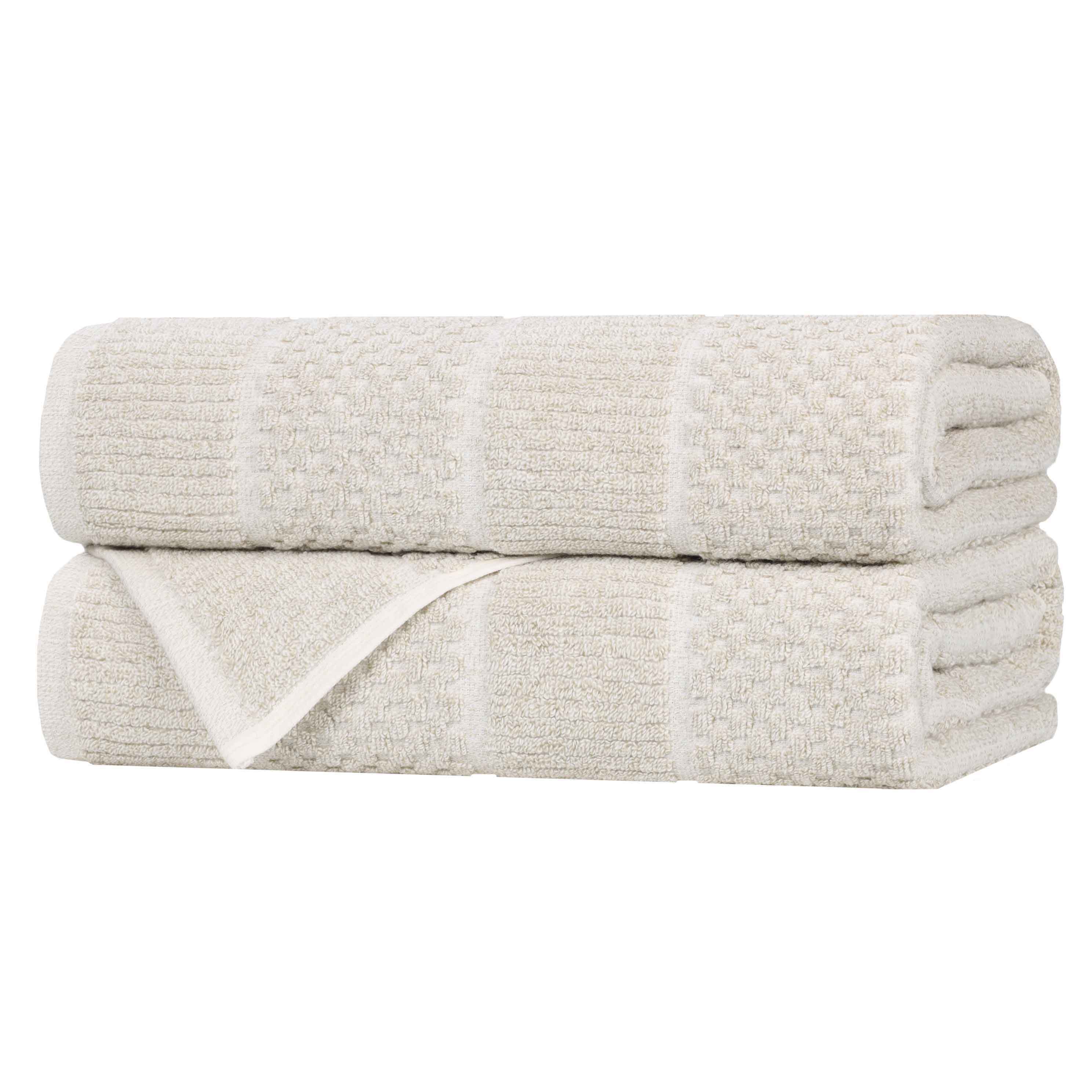 Soft & Absorbent Naples Cotton Blend Checkered and Ribbed Bath Towels Set of 2 - Luxury Spa Quality for Bathroom, Pool & Beach Use