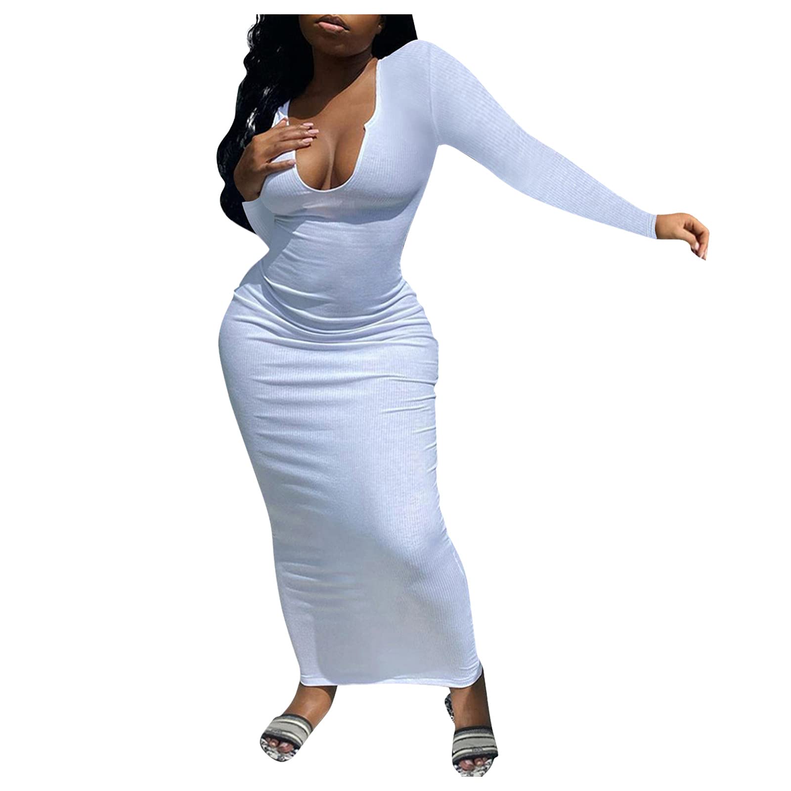 HHPP Women's Long Spring Dresses - Solid Color Knee Length Casual Sundress for Home, Beach & Outdoor Activities | Flowy Comfort Dress for Daily Wear