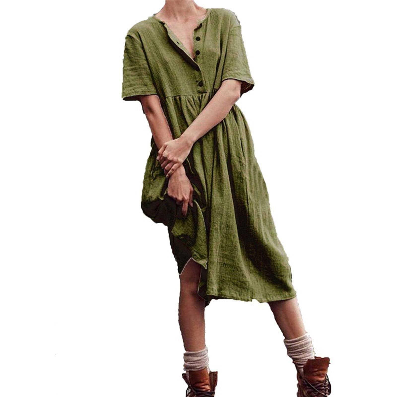 Twoker Women's Cotton Short Sleeve Summer Beach Dress - Casual Party Tunic for Vacation, Seaside Outings & Special Occasions