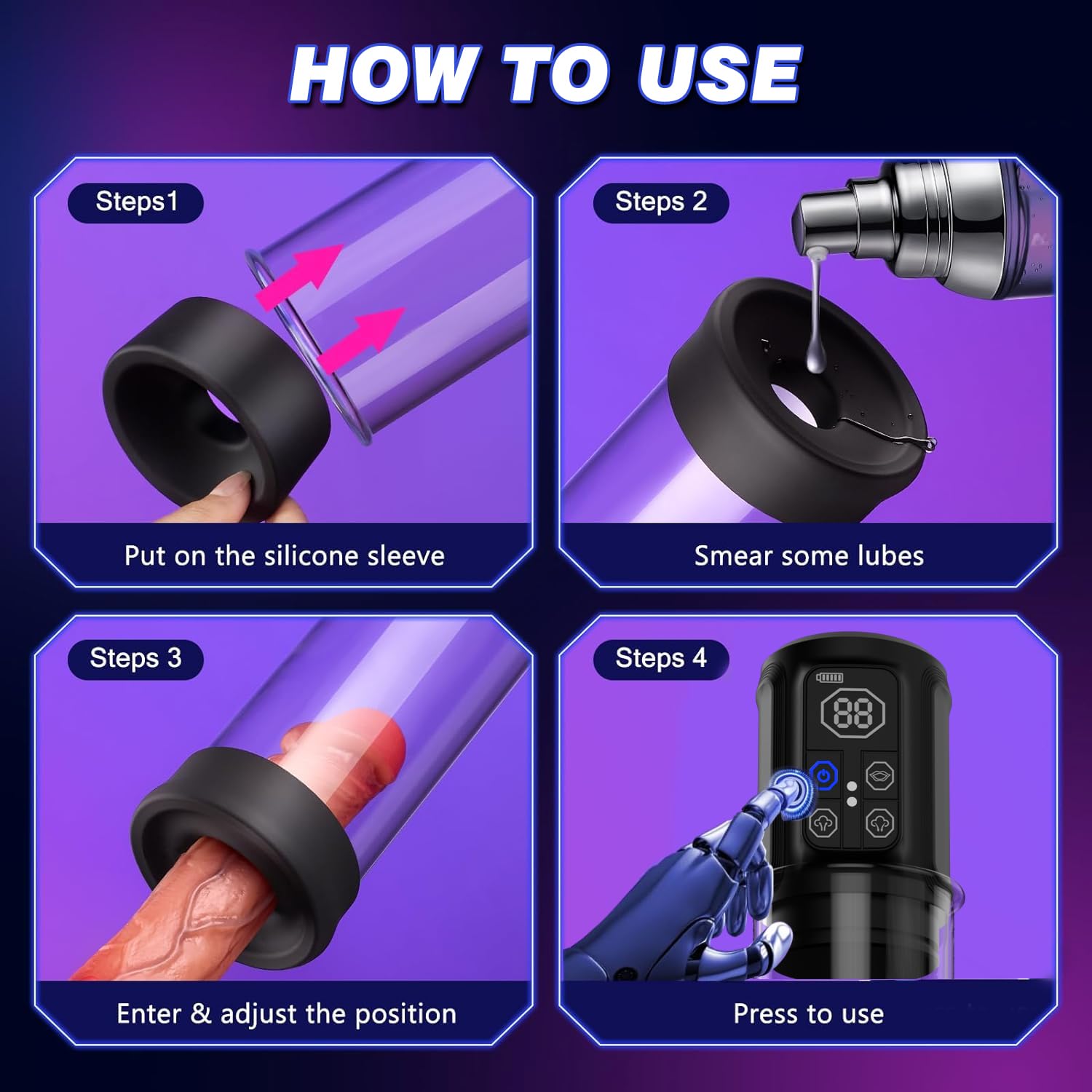 Electric Penis Pump for Men - 6 Silicone Rings, 4 Pressure Levels & 3 Smart Suction Modes - Waterproof Vacuum Cock Pump for Erection Enhancement & Sexual Performance - Perfect for Solo Play & Couples Intimacy