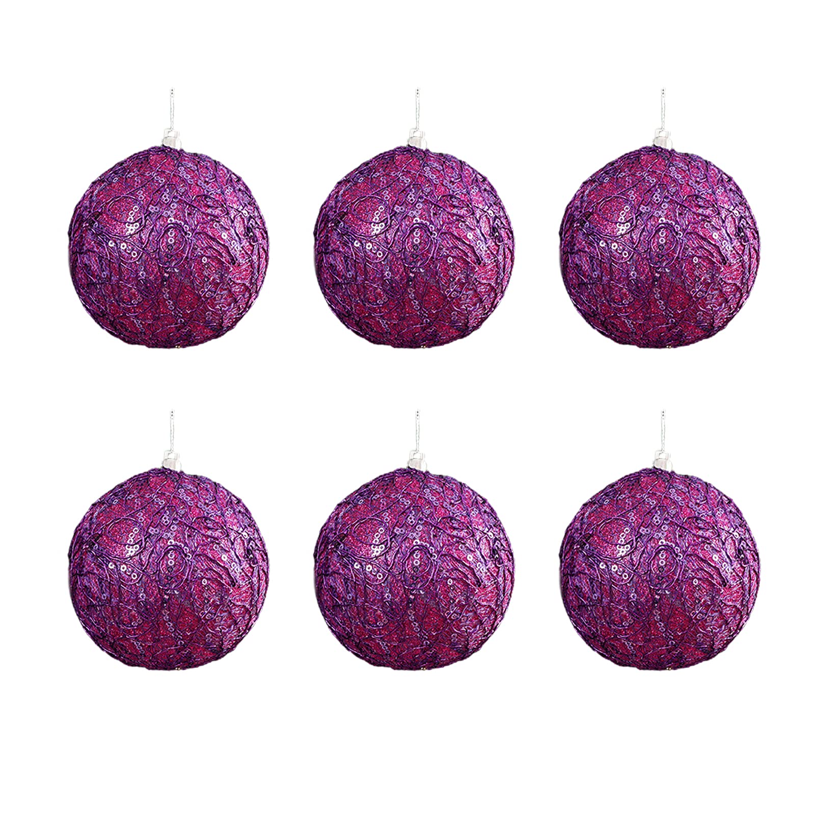 6Pcs Glitter Golden Christmas Ball Ornaments - 3.1In Purple Xmas Tree Decorations, Hanging Baubles for Holiday, Wedding & Party Decor | Perfect for Christmas Trees, Home, Office & Festive Celebrations