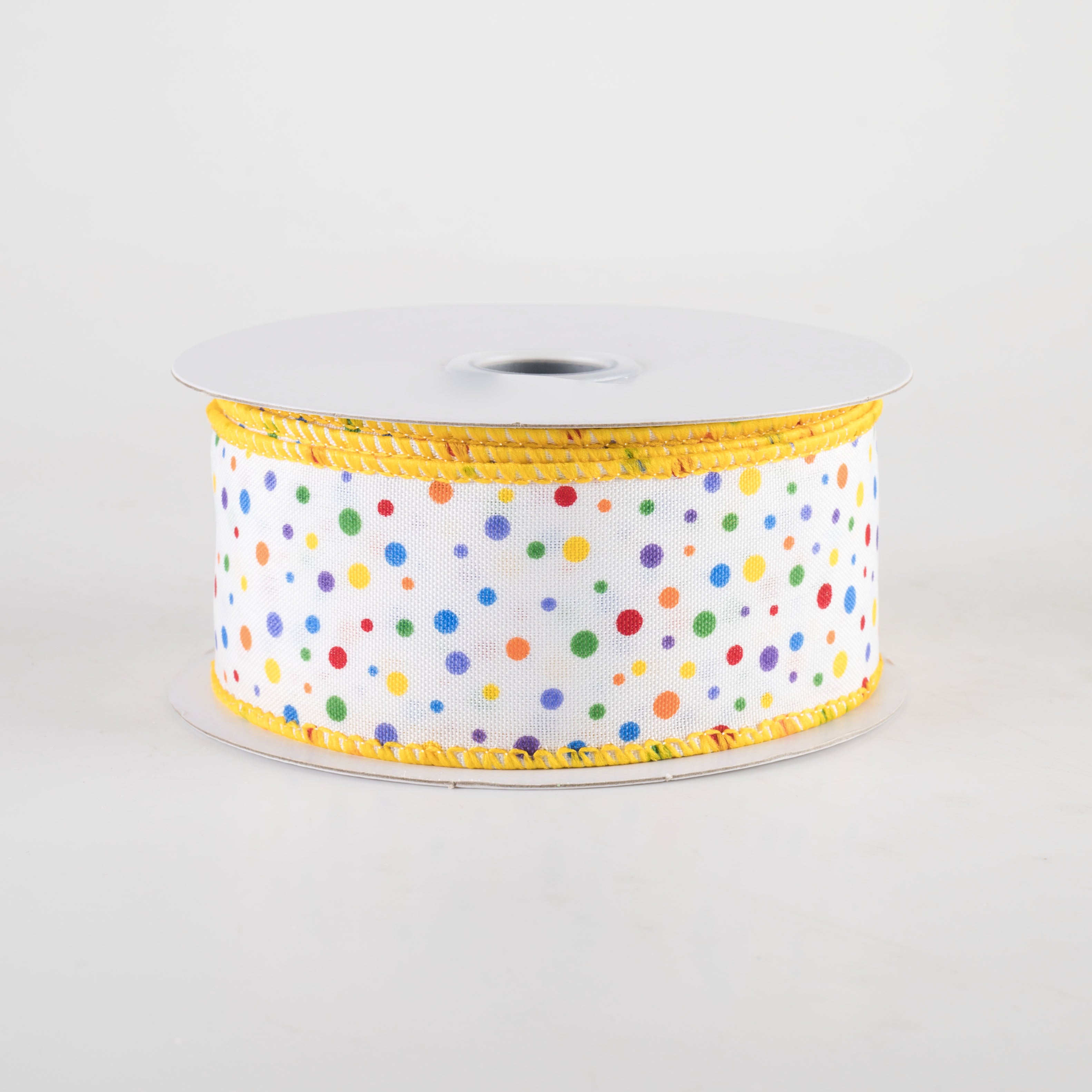 1.5 Inch Rainbow Multi-Colored Mini Dot Ribbon - 10 Yards Bulk Spool for Gift Wrapping, Crafts, Party Decorations, and DIY Projects