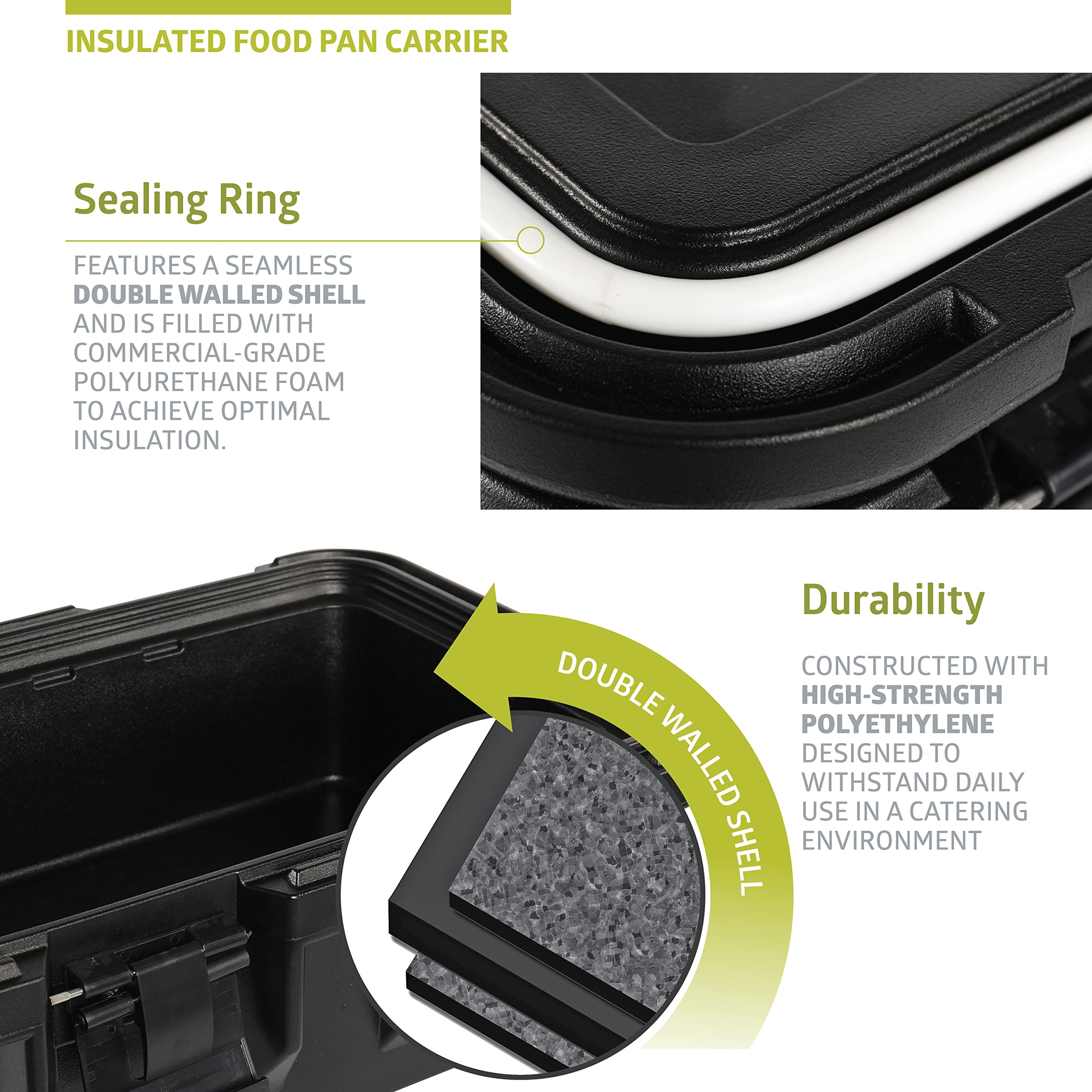 Pearington 22.4-Liter Wide-Top Insulated Food Carrier with Locking Lid - Black | Commercial Kitchen, Catering & Buffet Food Transport