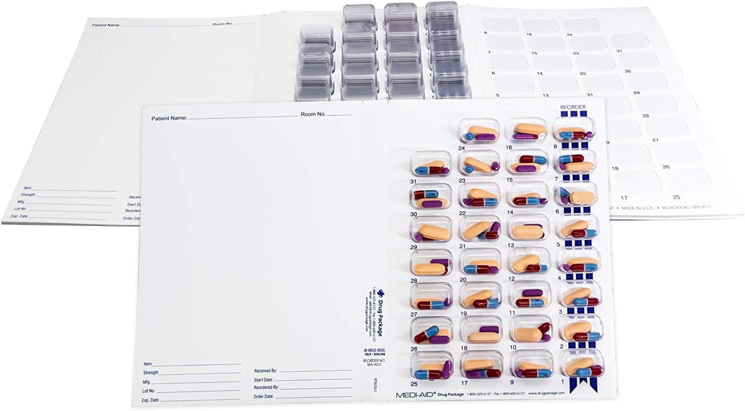 Monthly XL Cold Seal Medication Blister Pack System - 31-Day Pill Organizer Cards (100 Pack) | No Equipment Needed | Perfect for Nursing Homes, Pharmacies & Home Medication Management