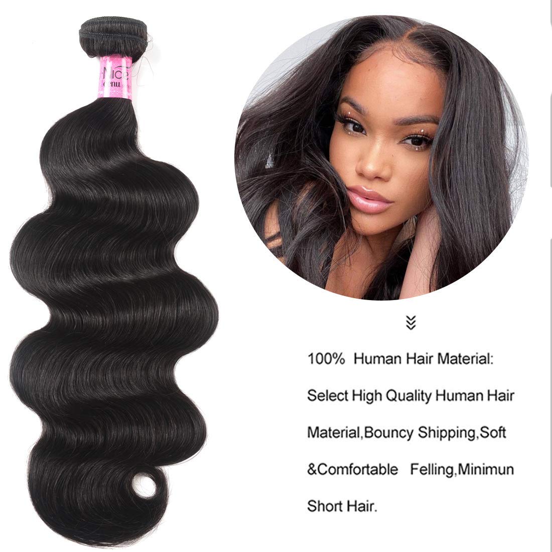 UNice Brazilian Body Wave 100% Virgin Human Hair Weave Extensions - 30 Inch 1 Bundle, Natural Black, Unprocessed, Can Be Dyed & Bleached - Perfect for Daily Styling, Special Occasions & Salon Use
