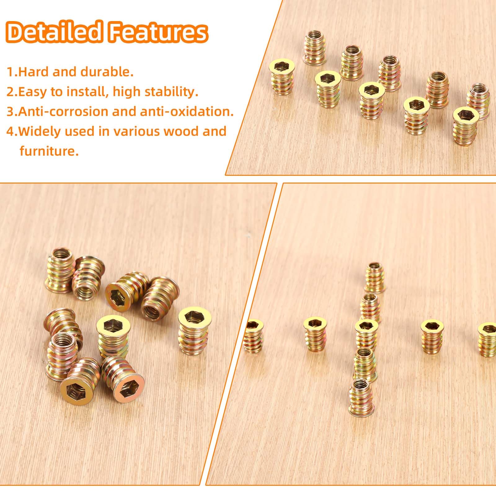M6 x 10mm Wood Inserts Bolt Furniture Screw Nut Threaded Fastener Connector - Hex Socket Drive for Woodworking & DIY Projects - 100 PCS - Perfect for Cabinet Assembly, Bed Frames & Furniture Repair