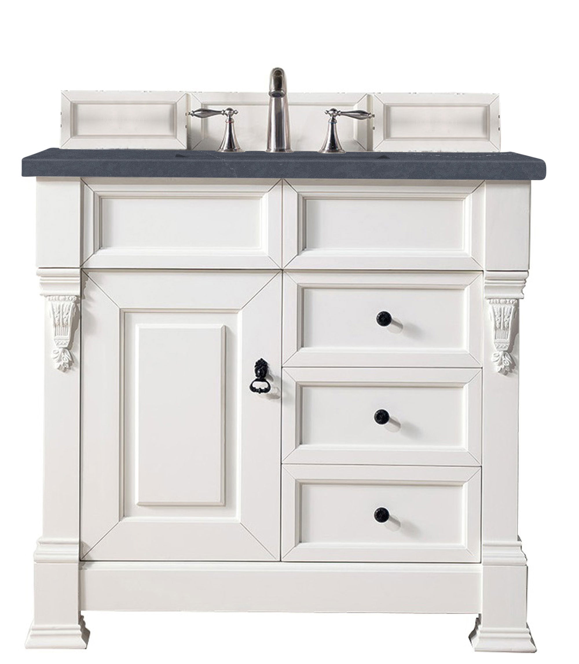 Brookfield 36 Inch Single Bathroom Vanity Set with Bright White Finish & 3CM Charcoal Soapstone Quartz Countertop - Perfect for Modern Master Bathrooms and Powder Rooms