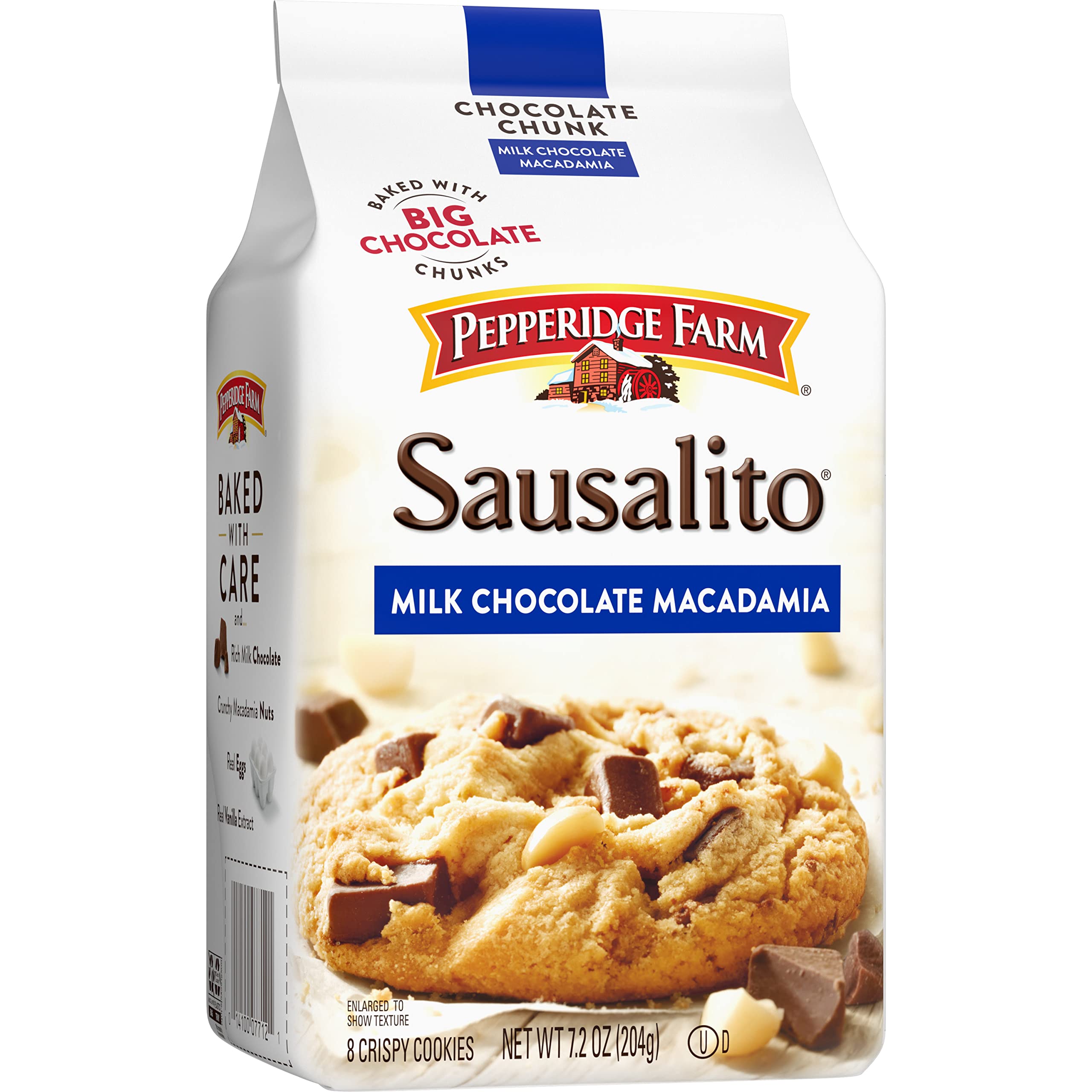 Pepperidge Farm Sausalito Milk Chocolate Macadamia Nut Cookies - Crunchy Gourmet Cookies, 7.2oz Bag (8 Cookies) - Perfect for Snacking, Gifts & Coffee Time
