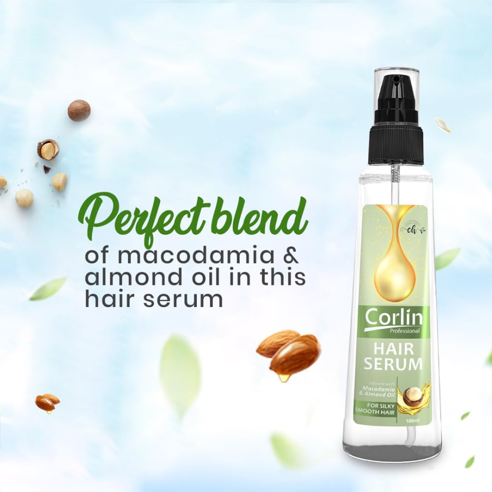 Corlin Hair Serum for Silky Smooth & Nourished Hair - 100ml Natural Oil Treatment | No Harsh Chemicals, Cruelty-Free, Vegan | Perfect for Dry, Damaged Hair & Frizz Control at Home or Salon