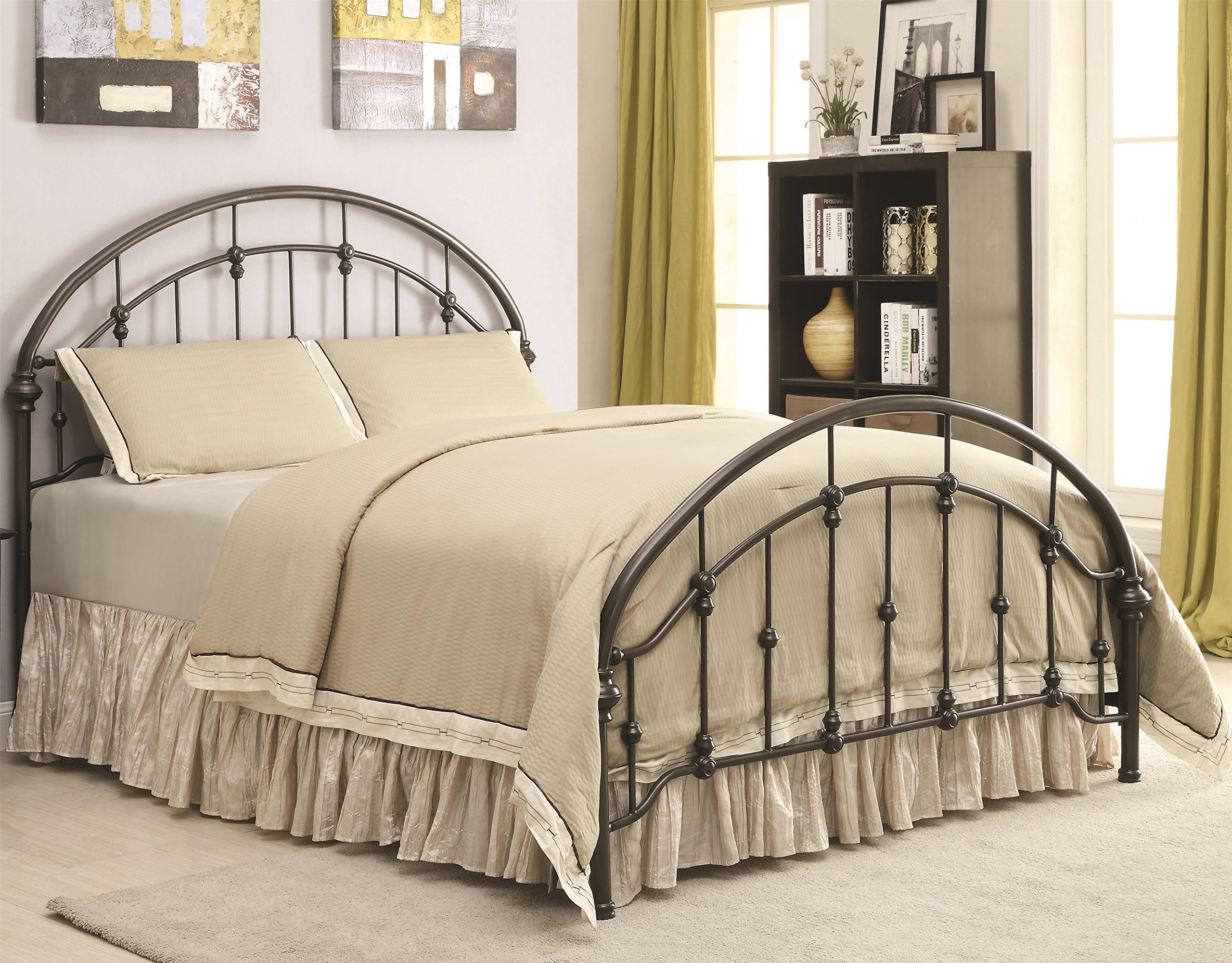 Benjara Benzara Full Size Metal Bed Frame with Double Arched Headboard & Footboard in Bronze Finish - Perfect for Modern Bedrooms, Guest Rooms & Dorm Decor