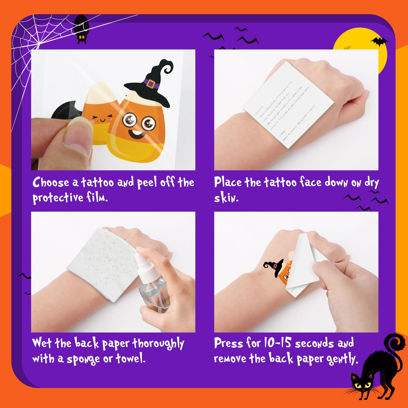 RINOLY 144 PCS Halloween Temporary Tattoos for Kids - 2 Inch Spooky Stickers, 6 Fun Designs - Perfect for Halloween Party Favors, Goodie Bags & Gifts for Boys & Girls - Great for Trick-or-Treating, Costume Parties & School Events