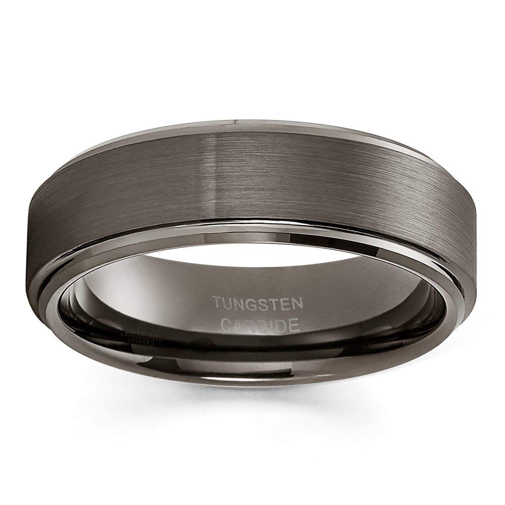 Gunmetal Tungsten Wedding Band for Men - 6mm Comfort Fit Tungsten Carbide Ring - Anniversary & Wedding Ring with Brush Finish - Durable & Scratch Resistant - Perfect for Daily Wear & Special Occasions