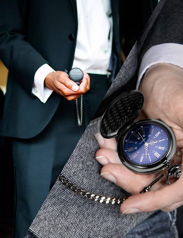 ManChDa Engraved Pocket Watch for Men - Premium Groomsmen Gift Set, Bestman Wedding Accessories - Perfect for Weddings, Anniversaries & Special Occasions