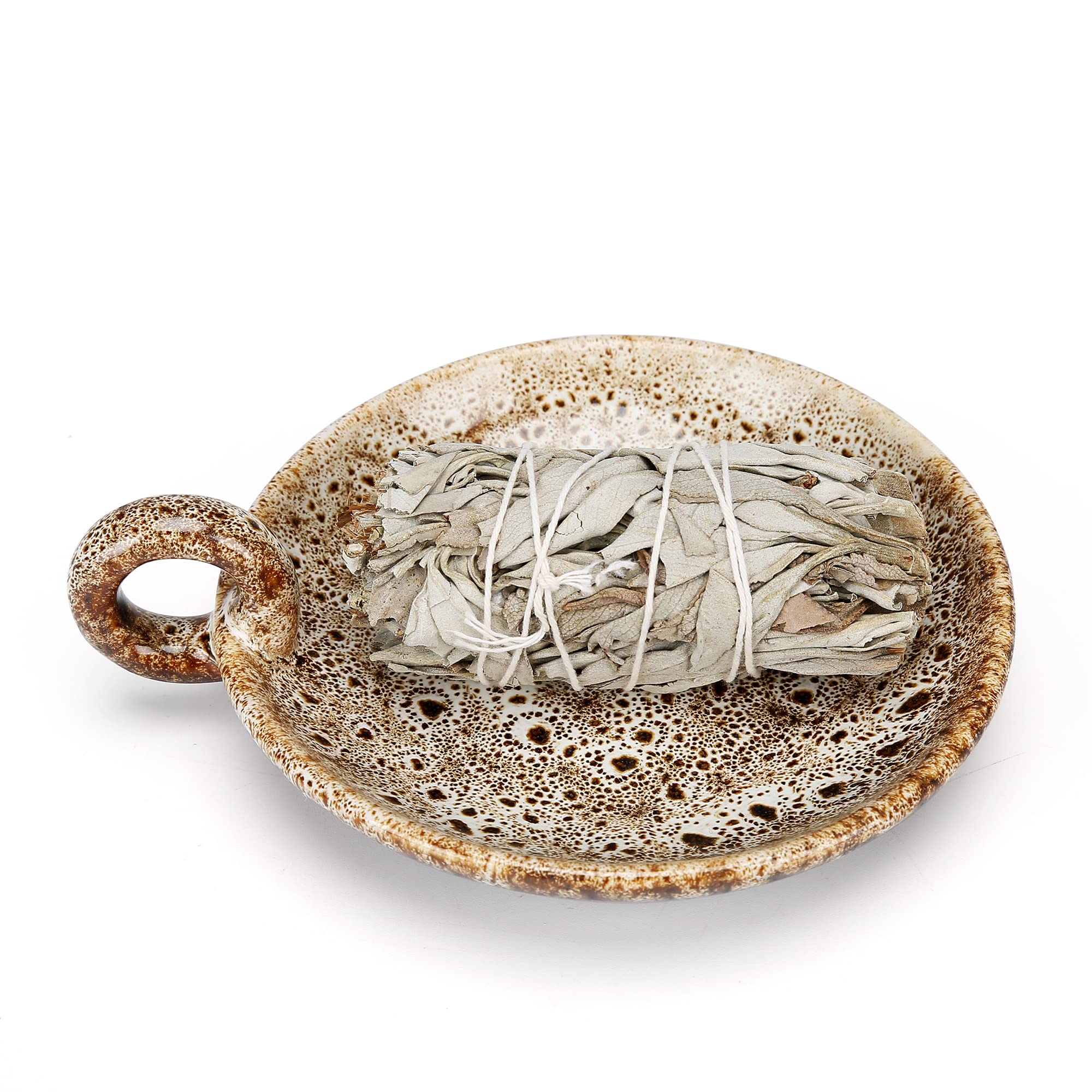 Premium Sage Burner Bowl with Handle - Smudge Bowl for Sage, Palo Santo & Incense Sticks - Ceremonial Herb Holder for Cleansing & Meditation - Perfect for Yoga, Reiki & Spiritual Rituals