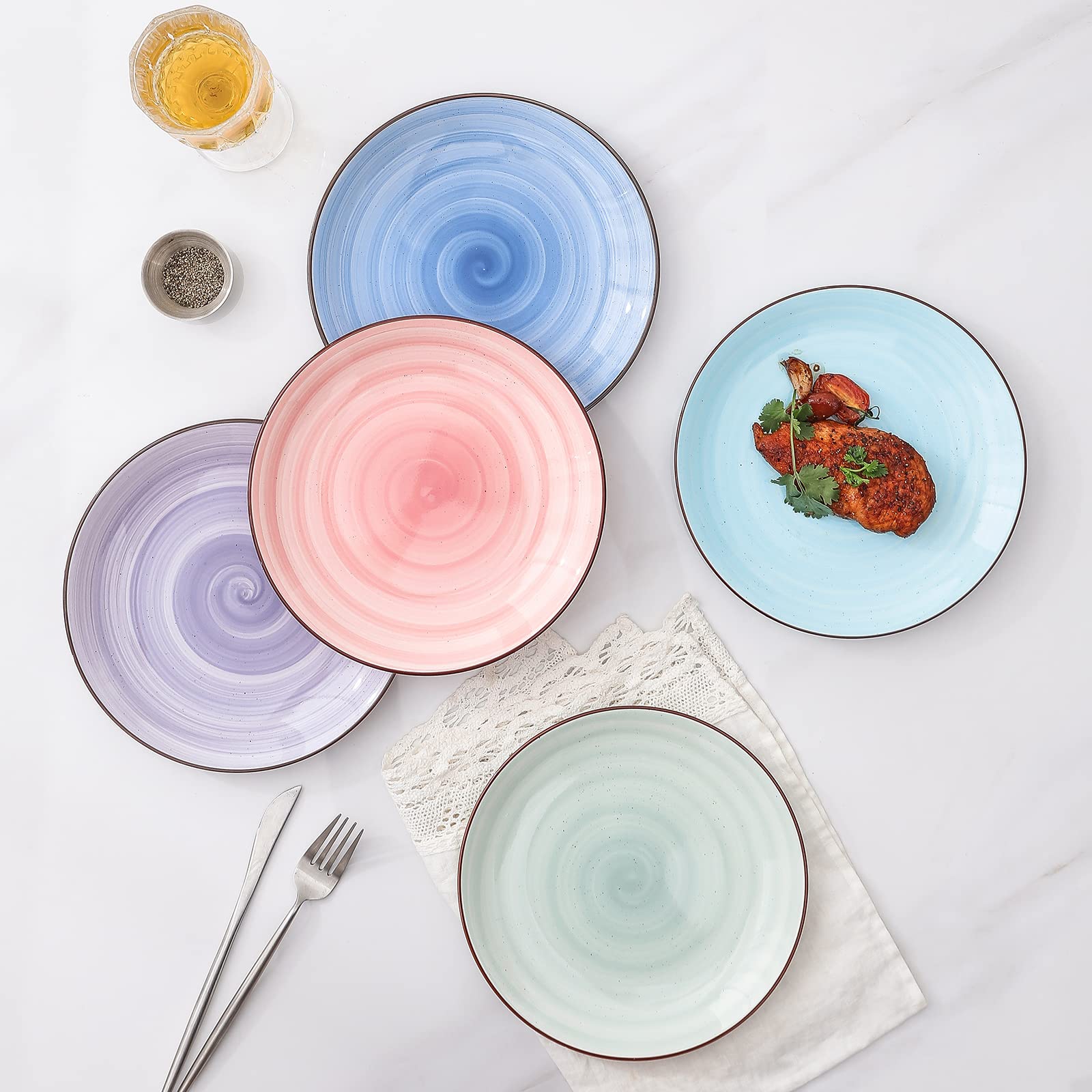 Selamica 8-Inch Ceramic Dinner Plates Set of 6 - Porcelain Appetizer, Dessert & Salad Plates for Steak, Pancakes, Parties - Elegant Gradient Color Tableware for Home Dining & Restaurant Use