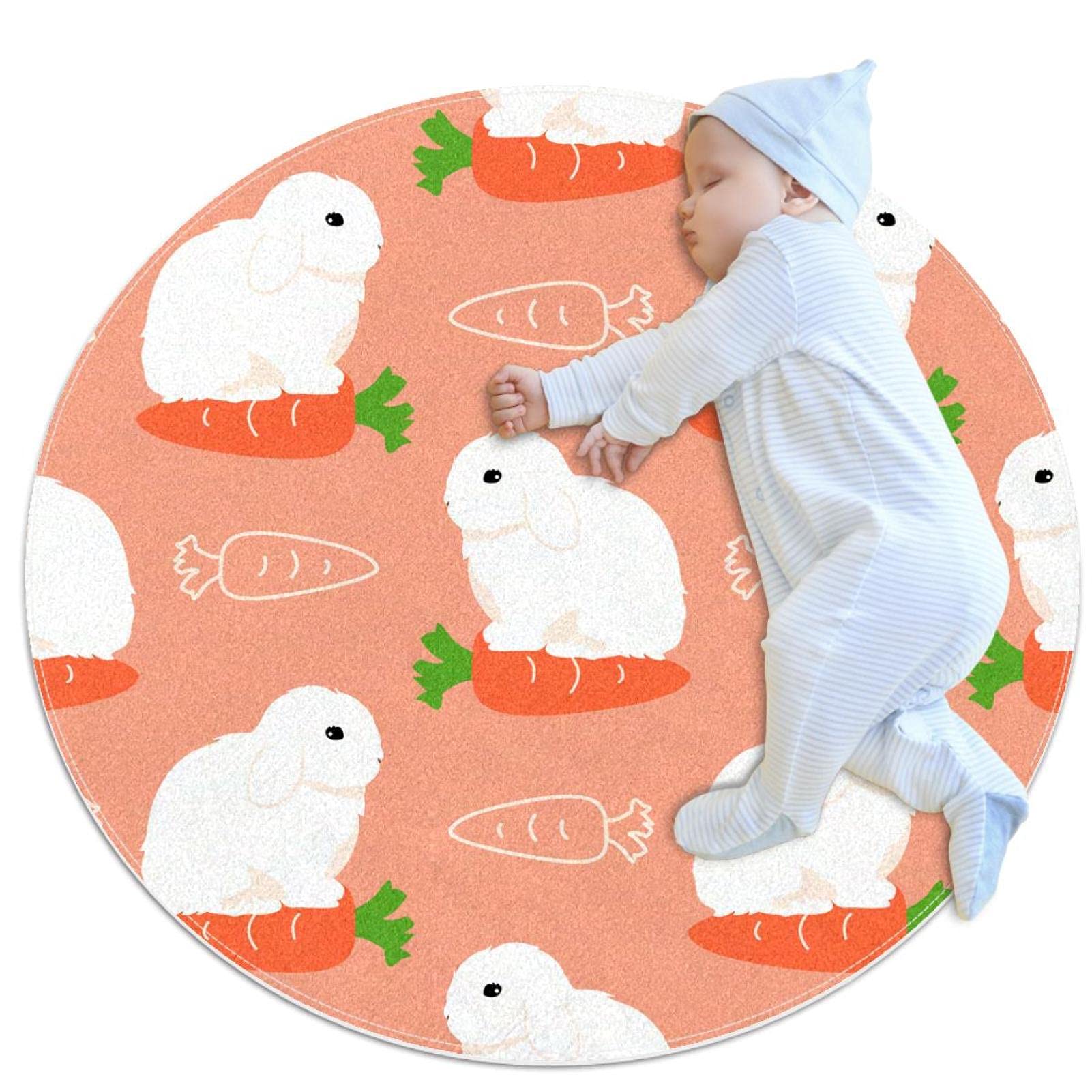 Adorable Mini French Lop Rabbit Non-Slip Round Rug Pad - Soft Floor Mat for Bedroom, Bathroom, Kitchen & Kids Room Decor - Perfect for Girls & Boys Study Chair, Play Area or Nursery (3 Feet) - Cozy Home Accent & Pet-Friendly Floor Protection