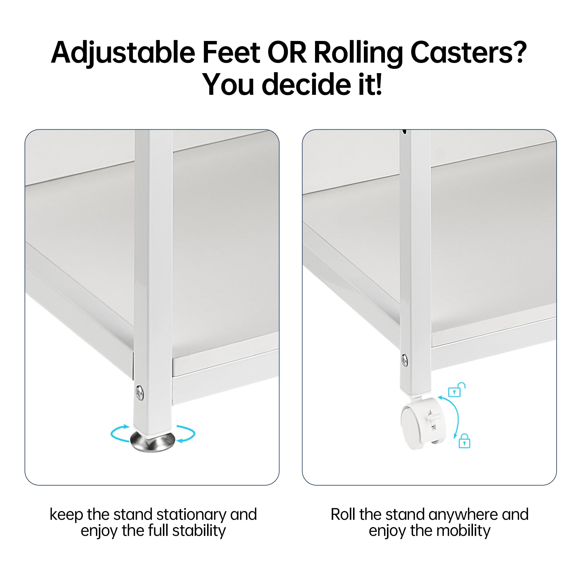 4-Tier Adjustable White Printer Stand with Wheels - Mobile Storage Cart for Printer, Shredder & CPU Tower - Perfect for Home Office Organization & Workspace Efficiency