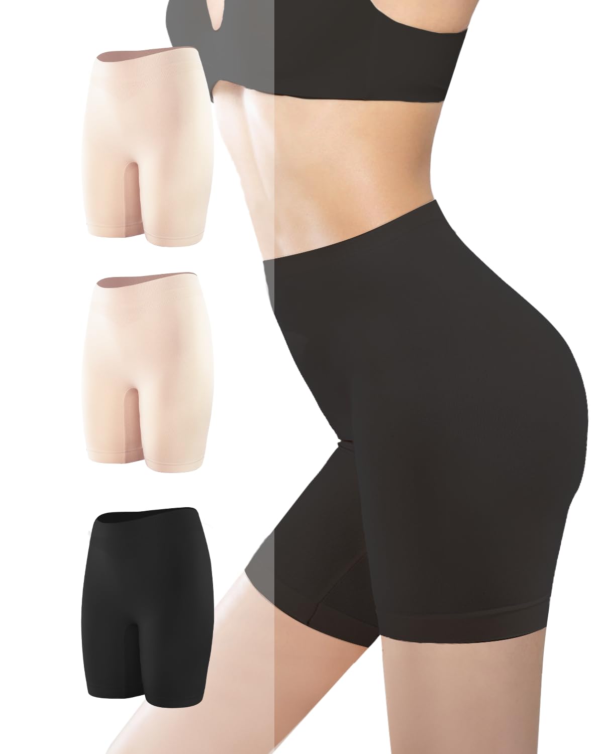 High Waisted Anti-Chafing Seamless Shorts for Women - 3 Pack | Invisible Under Dress Shapewear for Comfort & Modesty | Perfect for Summer Dresses, Skirts & Active Wear