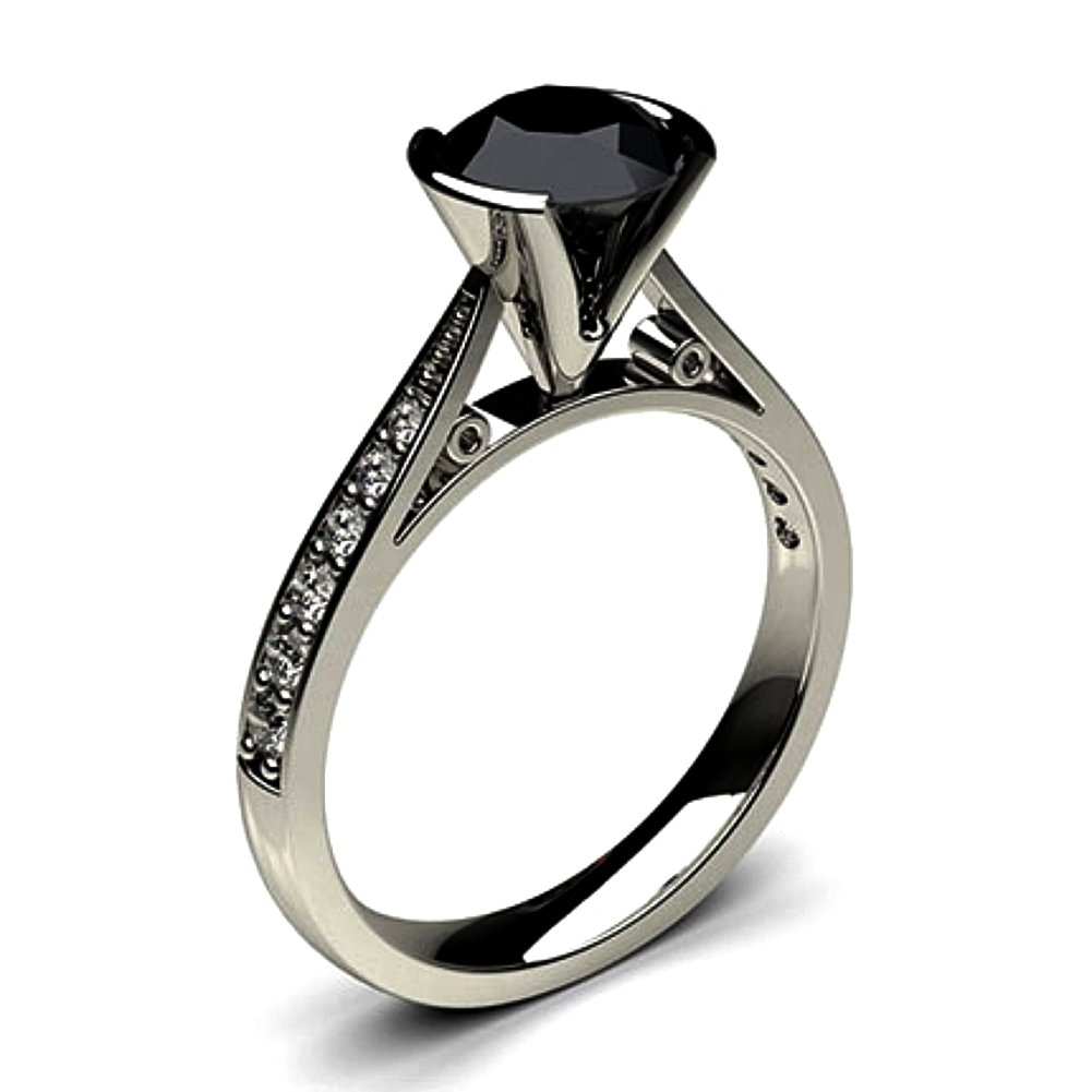 JewelsForum Black Diamond Ring 1/2 to 2 Carat Bezel Set with Side Stones - Elegant Black Diamond Engagement Ring for Women, Perfect for Proposals, Anniversaries & Special Occasions
