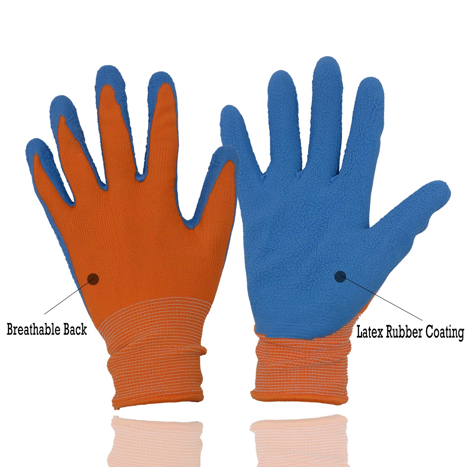 HANDLANDY Kids Gardening Gloves for Boys & Girls Ages 3-13 - 2 Pairs Foam Rubber Coated Protective Gloves (Size 4 for 7-8 Year Olds) - Perfect for Planting, Weeding & Outdoor Activities