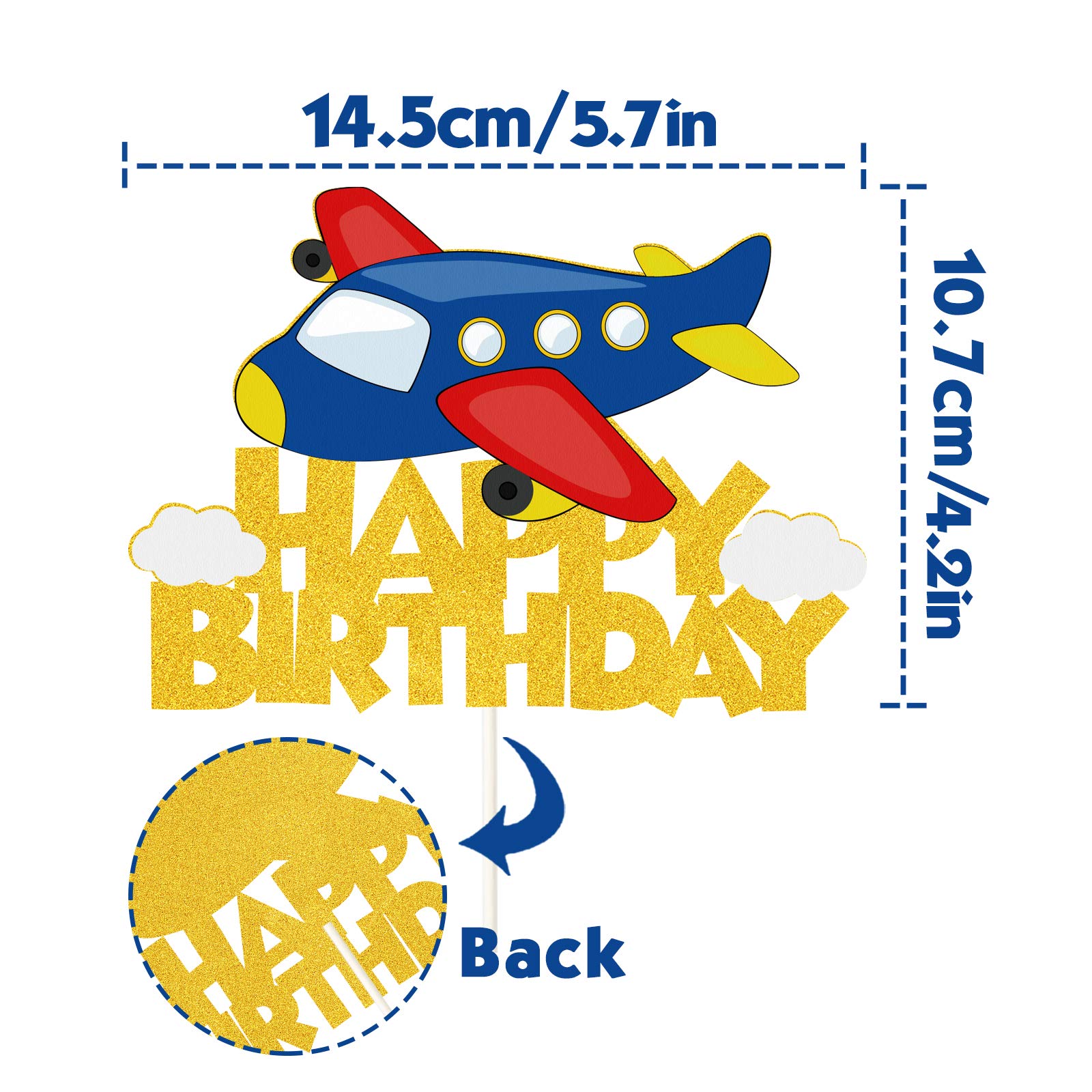 Airplane Happy Birthday Cake Topper - Travel Themed Party Decorations for Kids Birthday & Baby Shower | Perfect for Aviation-Themed Celebrations, Airplane Lovers & Travel Enthusiasts