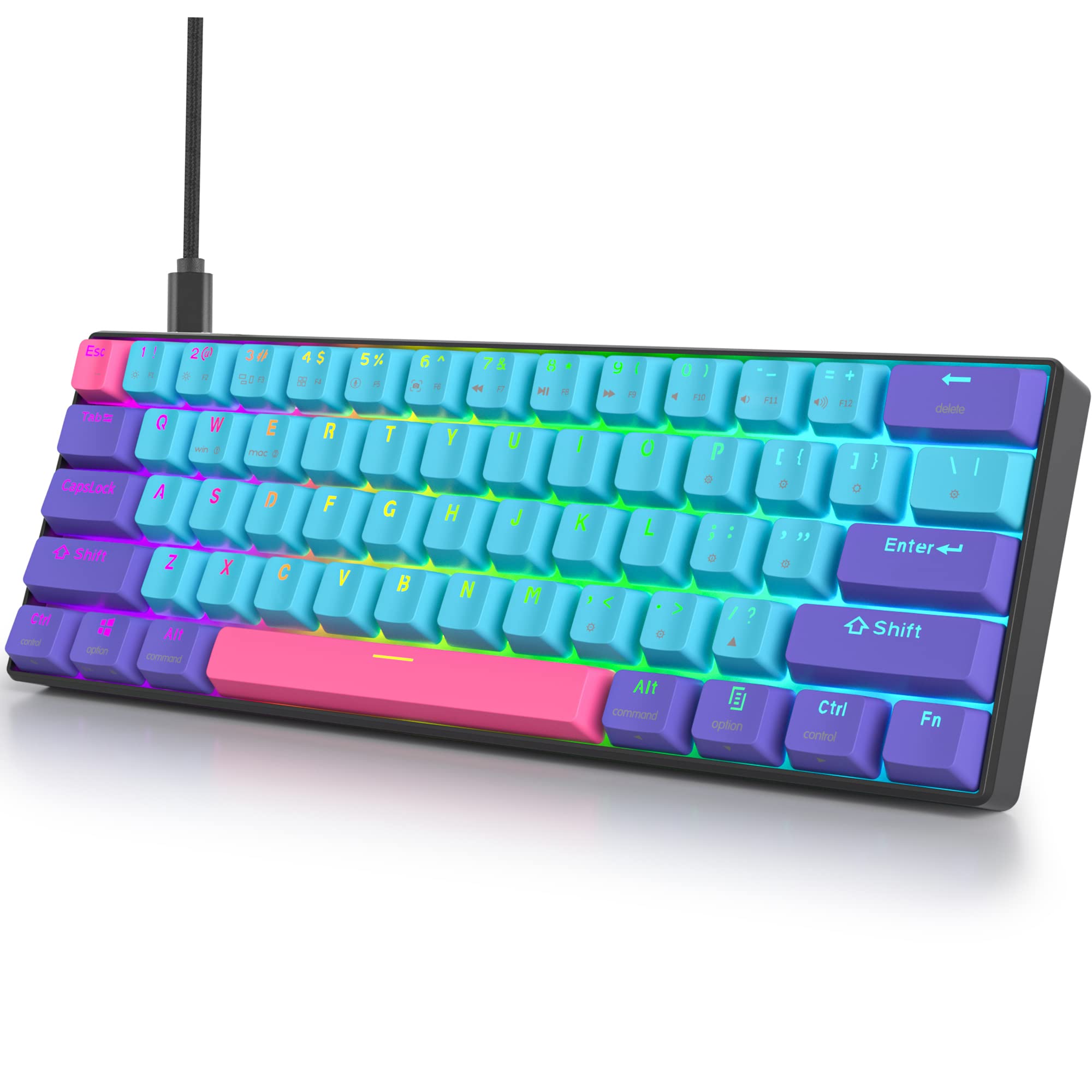SK61 60% Mechanical Gaming Keyboard - Hot Swappable, RGB Backlit for PC/Mac