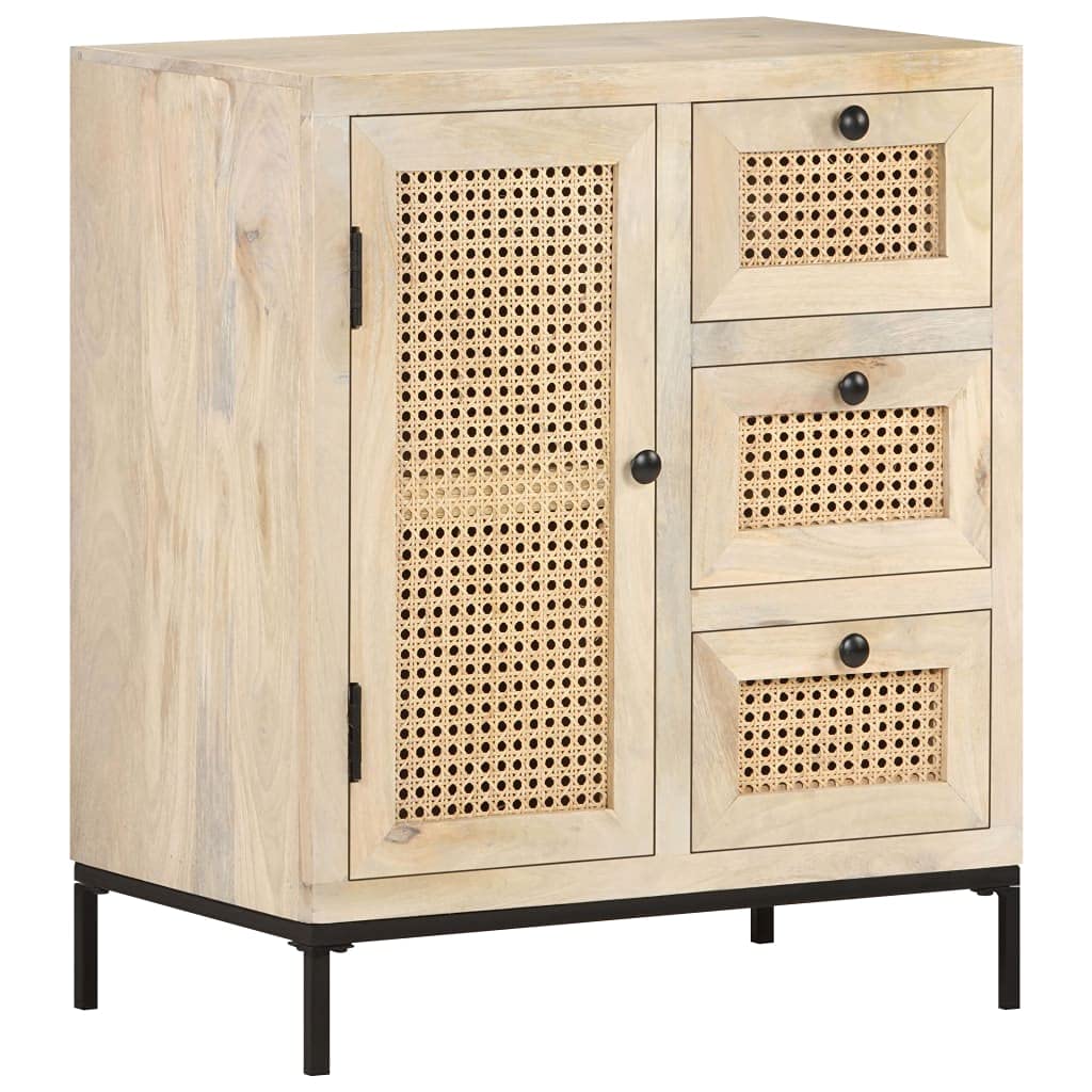 Solid Mango Wood Kitchen Storage Cabinet with Natural Cane - 23.6