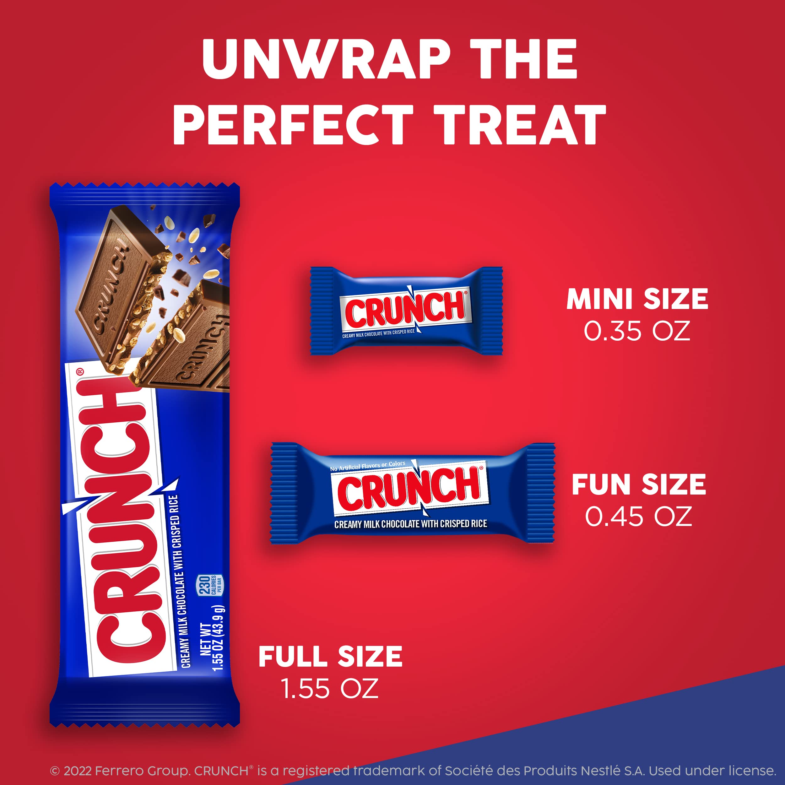 CRUNCH Milk Chocolate & Crisped Rice Candy Bars - Bulk 36 Count (1.55 oz Each) - Full Size Halloween Candy for Trick-or-Treating, Party Favors & Office Snacks