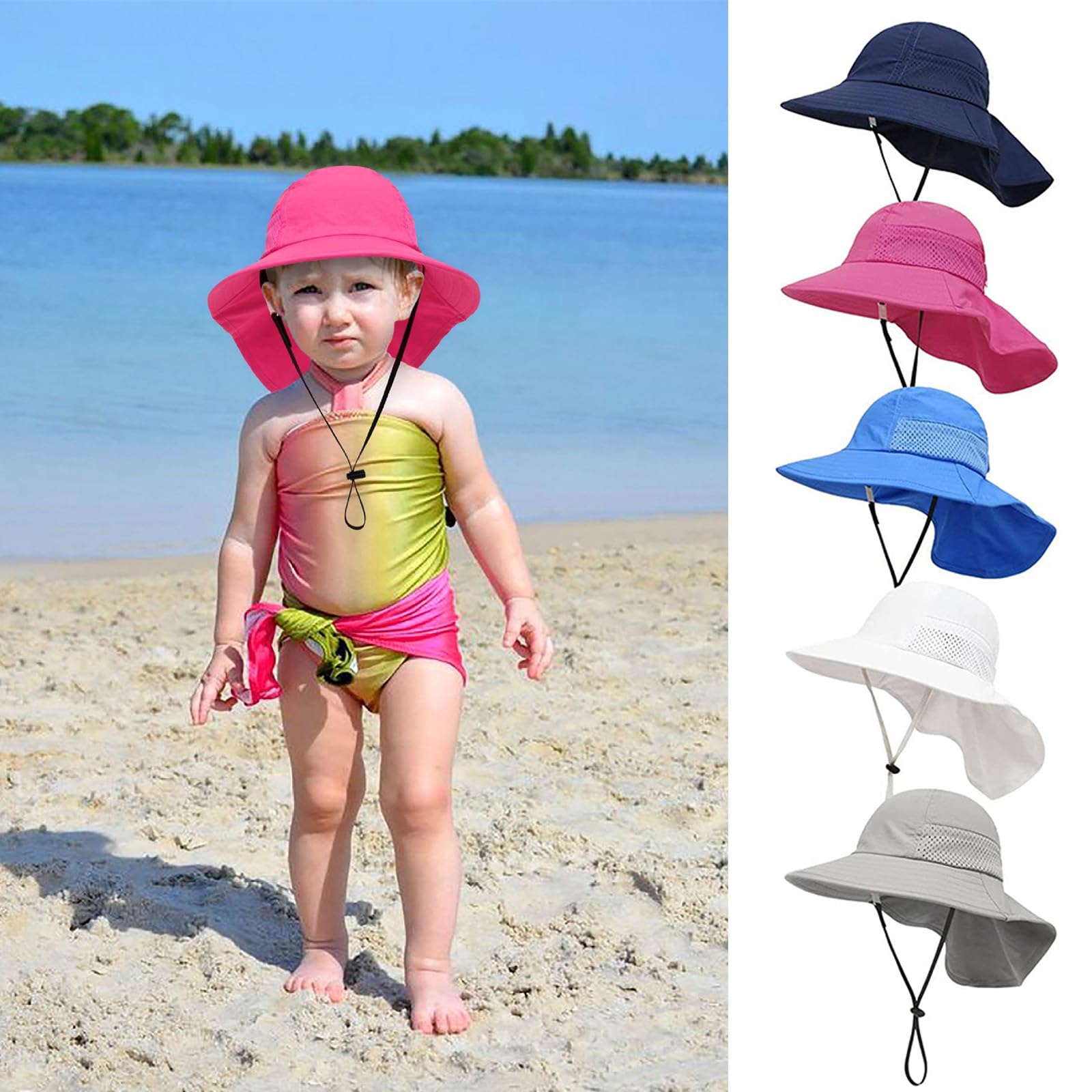 Baby & Toddler Sun Hat with Neck Flap - UPF 50+ Sun Protection for Boys & Girls - Adjustable Summer Beach Swim Hat with Sunglasses - Perfect for Pool, Beach, Outdoor Play & Travel