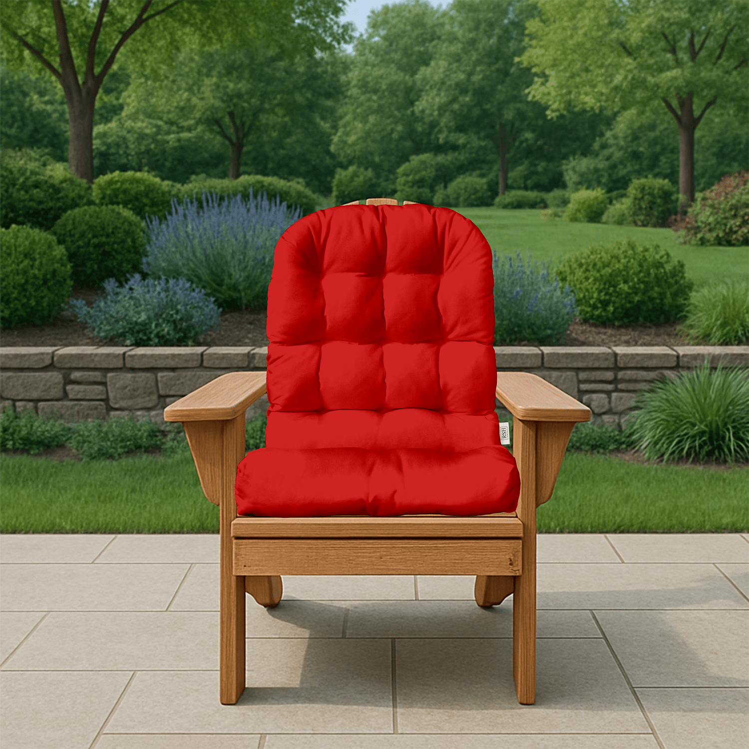 Sunbrella Canvas Reds Tufted Adirondack Chair Cushion - Waterproof Outdoor Patio Furniture Cushion for Deck, Garden & Poolside Use